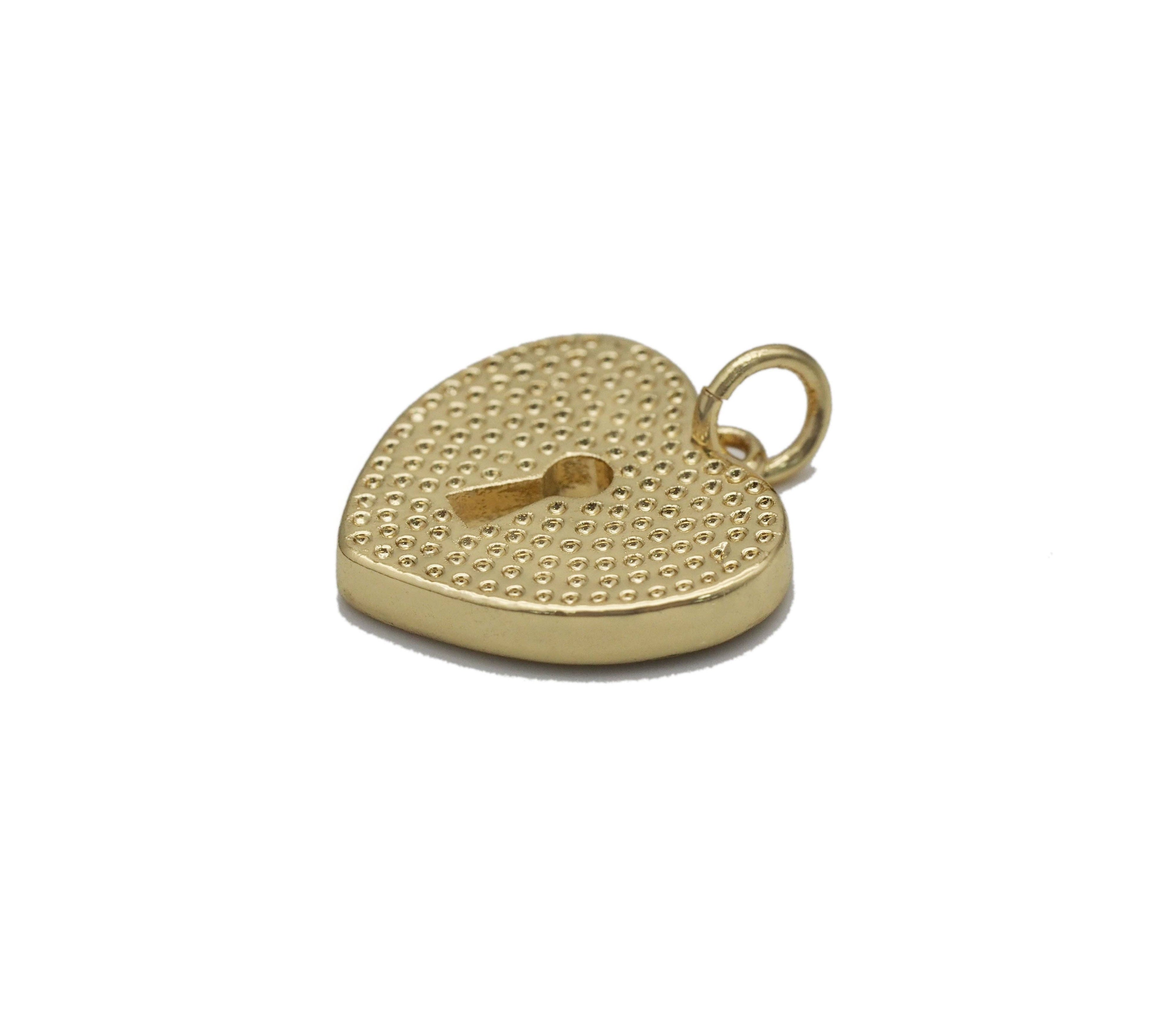 Gold Turquoise MOP Hollow Out Heart Charm, Sku#L703