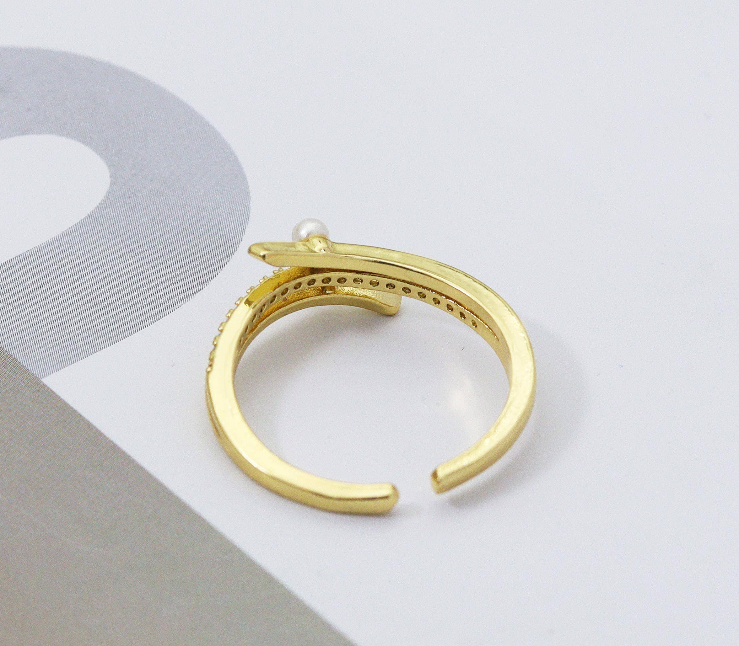 CZ Mother of Pearl Triple Circle Open Ring, Sku#LD244