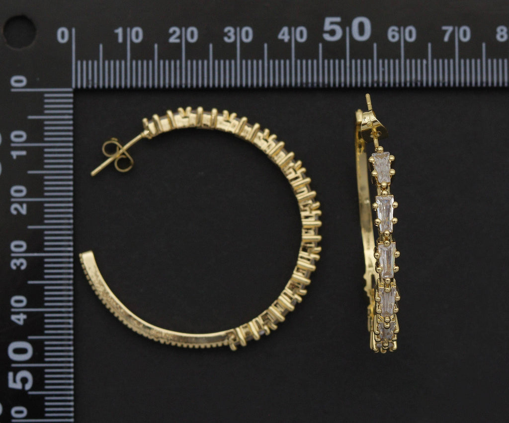 Triangle CZ Gold Huggie Hoop Earrings, Sku#LD229