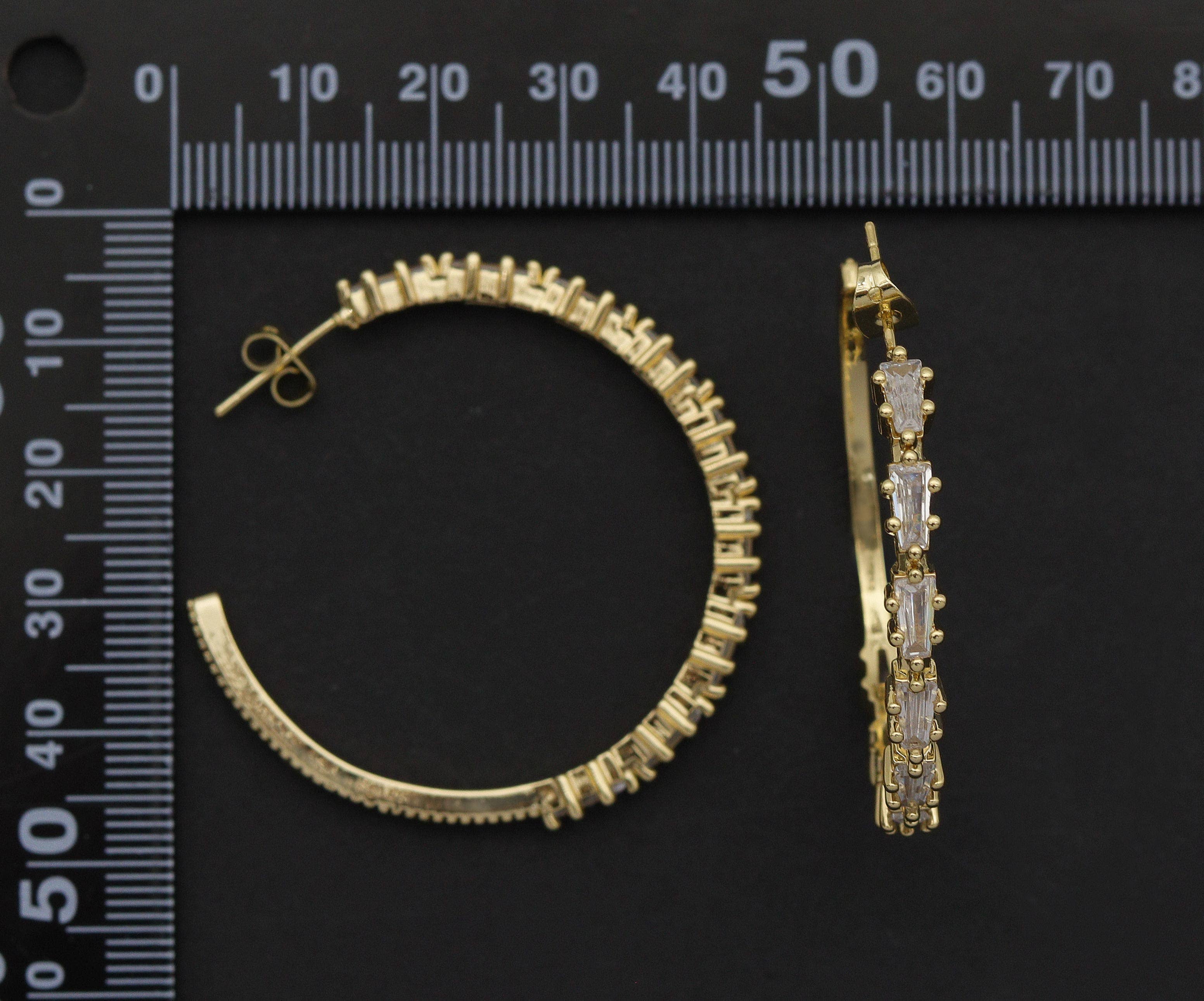 Triangle CZ Gold Huggie Hoop Earrings, Sku#LD229
