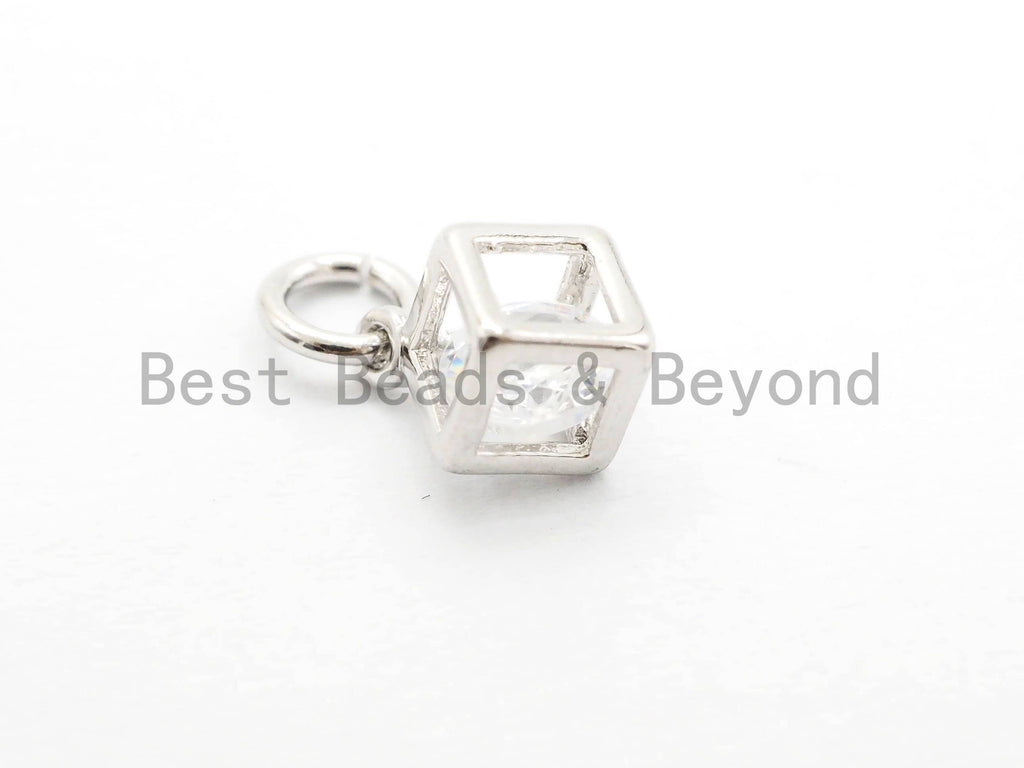 2pcs CZ Micro Pave Square Cubic Shape Pendant/Charm,Clear Cubic Zirconia Charm, Necklace Bracelet Charm Pendant,6x8mm,sku#Y157