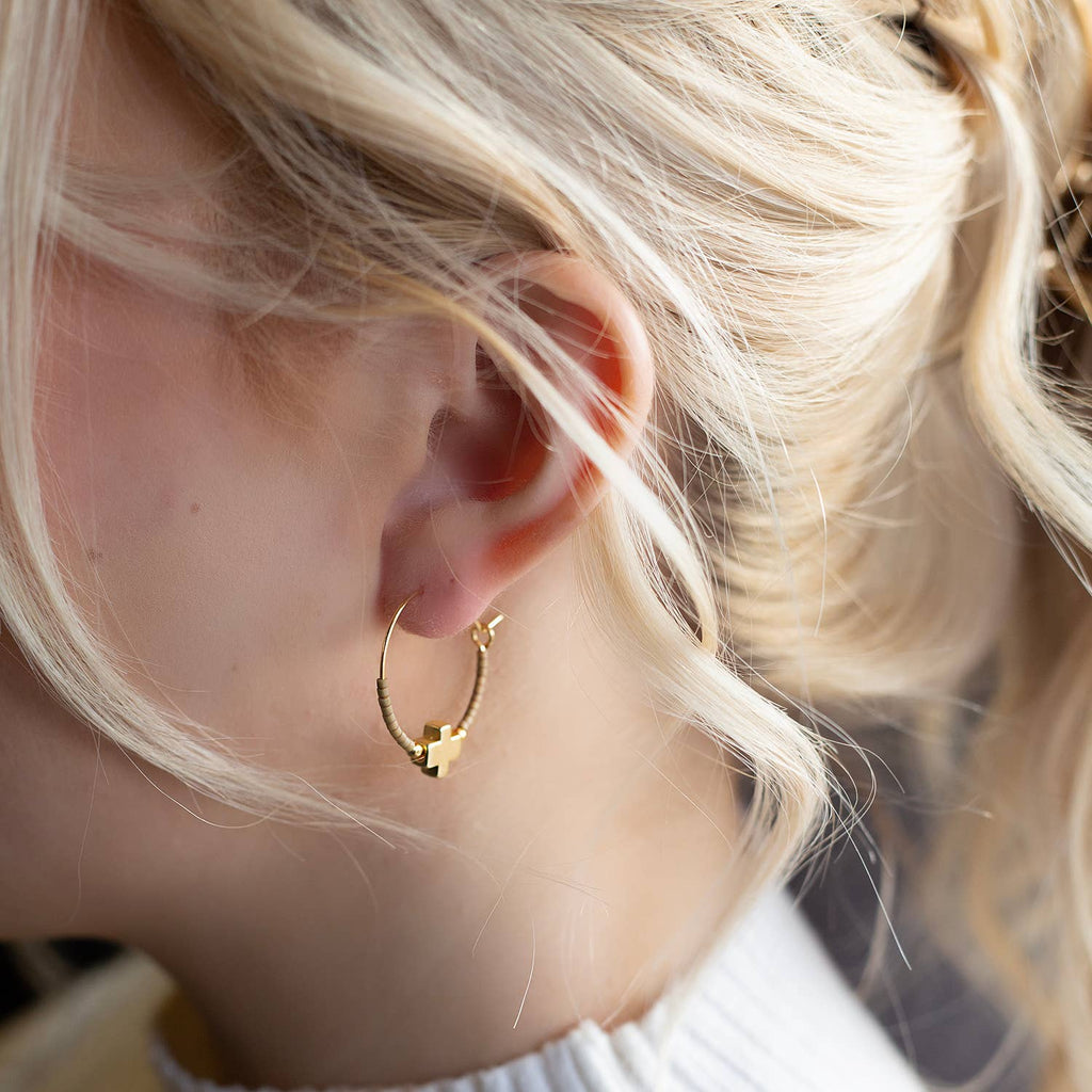 Faithful Cross Earrings-Mocha | Beaded Earrings for Women