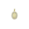 Clear Baguette CZ Gold Virgin Mary On Oval Charm Pendant, Sku#LX776