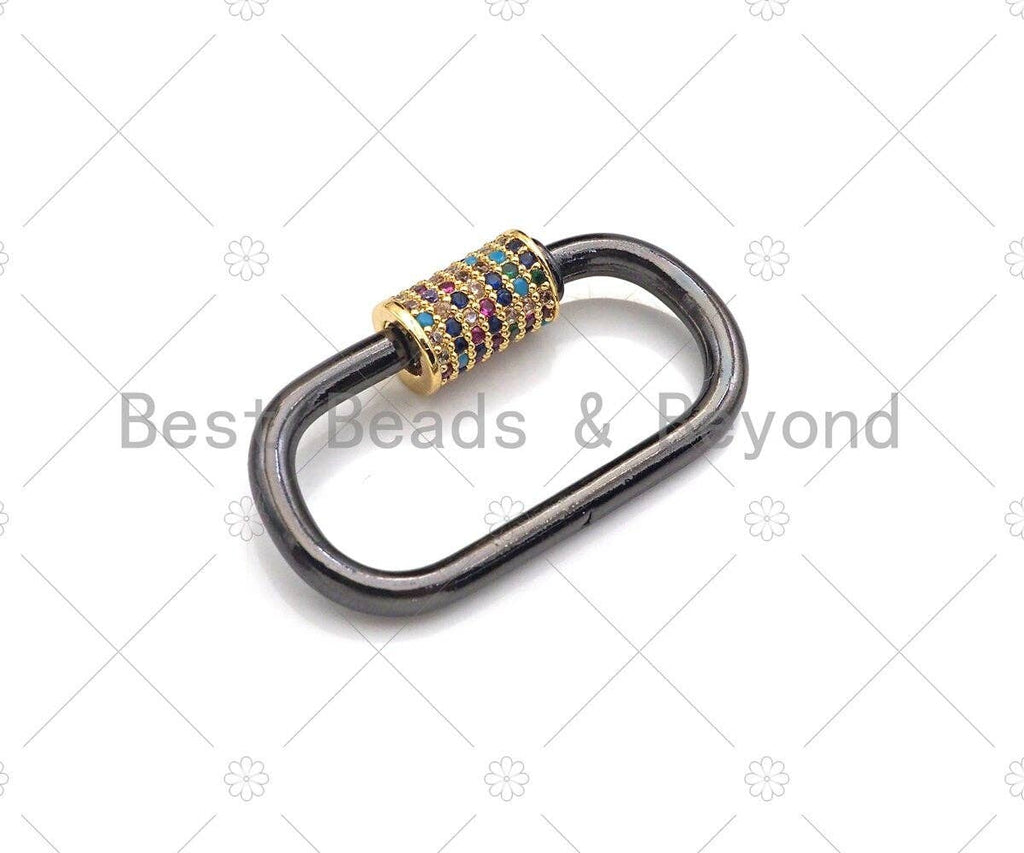 Dual Color CZ Pave Oval Shape Clasp, Gold Black Color Carabiner Clasp, Carabiner Clasp,17x29mm, sku#K116