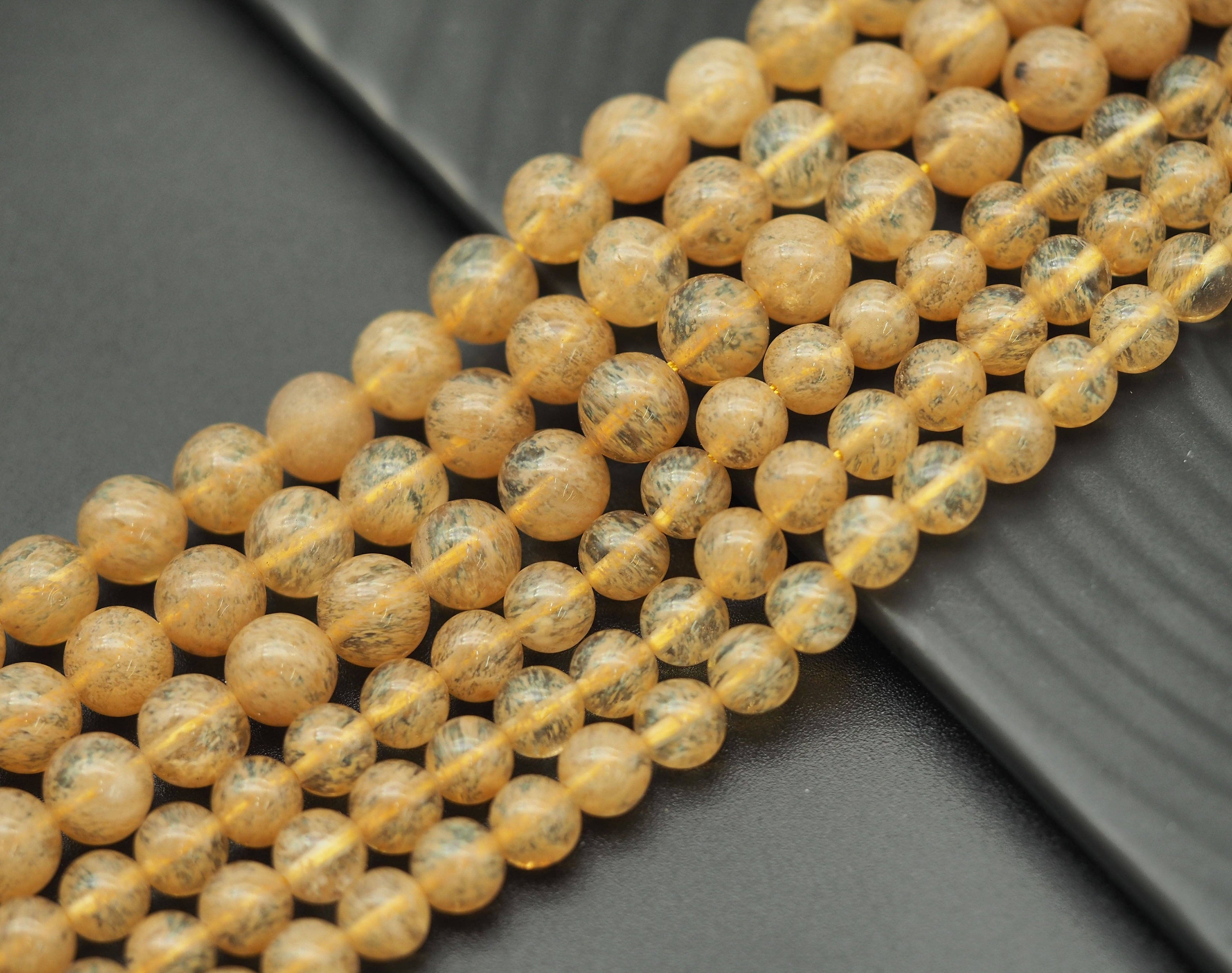 Yellow Quartz Round Smooth Beads, Sku#U1302