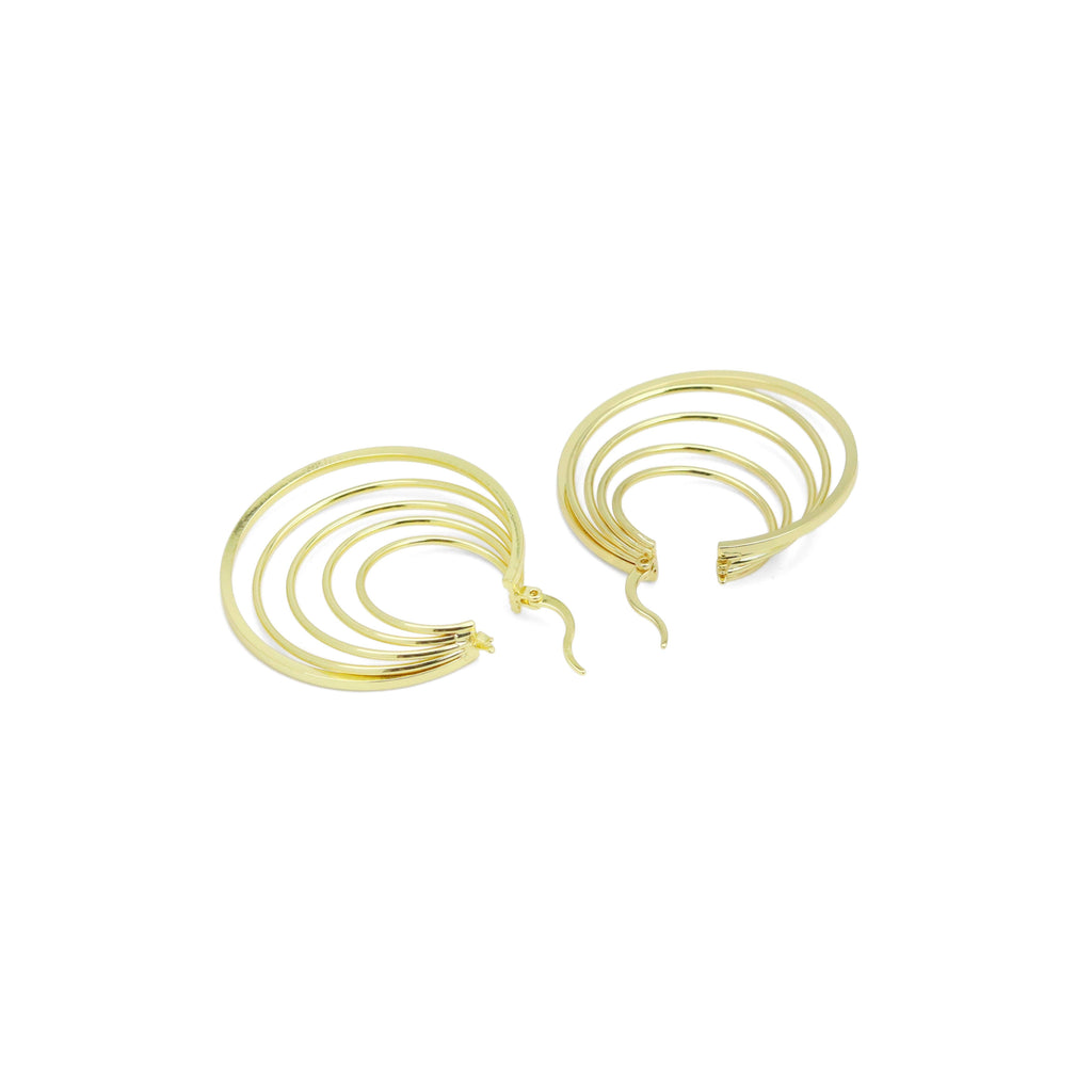 Gold Silver Mult Oval Line Hoop Earrings, Sku#LD603