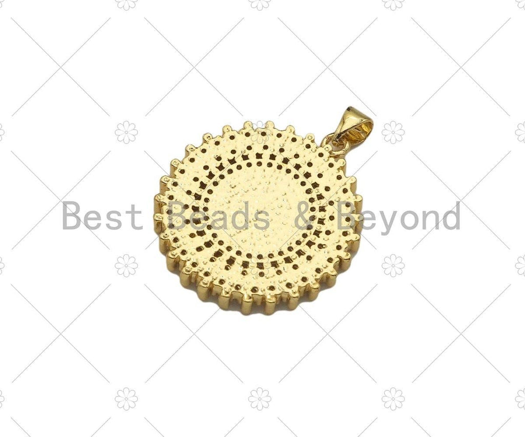 CZ Micro Pave Cross On Disc Shape Pendant/Charm,Cubic Zirconia Charm, Necklace Bracelet Charm Pendant,26x29mm, Sku#LD27