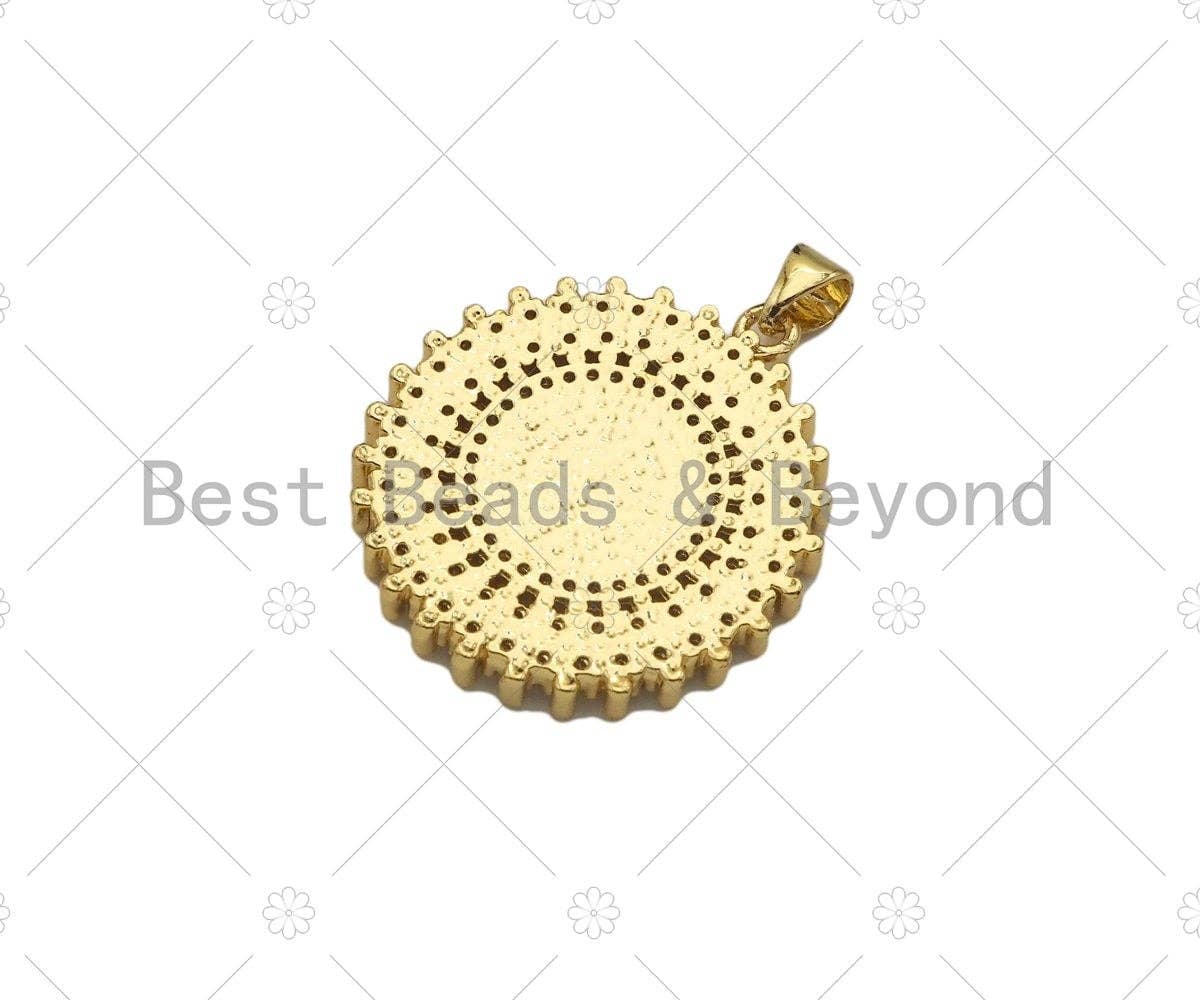 CZ Micro Pave Cross On Disc Shape Pendant/Charm,Cubic Zirconia Charm, Necklace Bracelet Charm Pendant,26x29mm, Sku#LD27