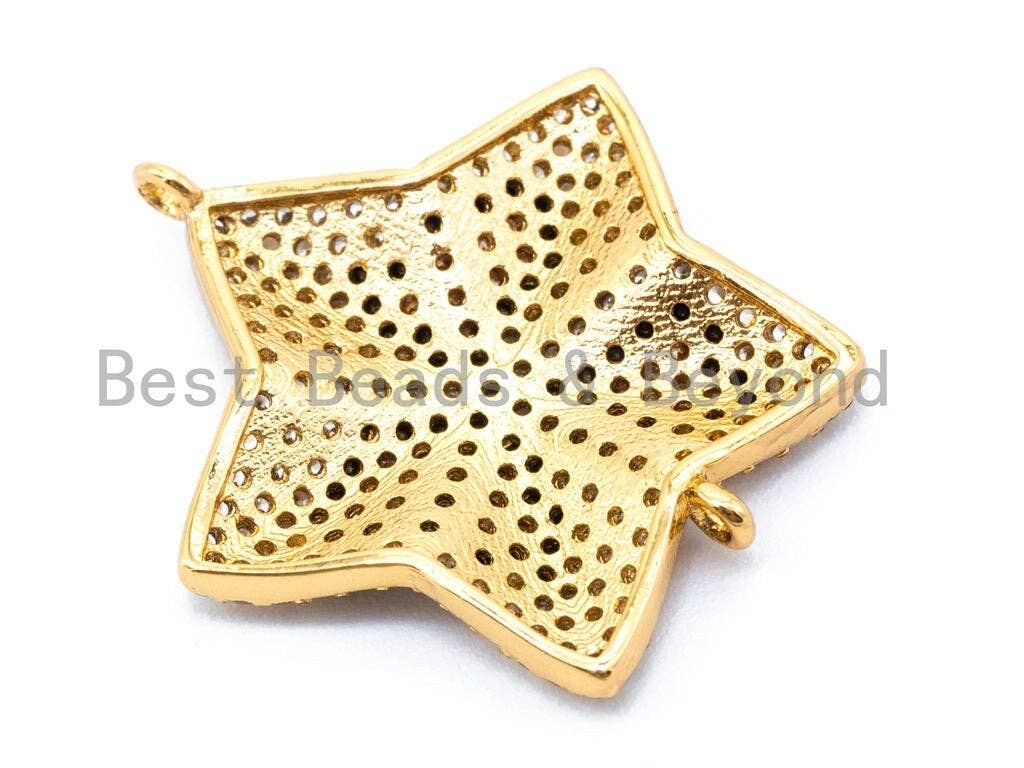 CZ Micro Pave Five Point Star with Brown Dot Connector, 22mm, Sku#E148