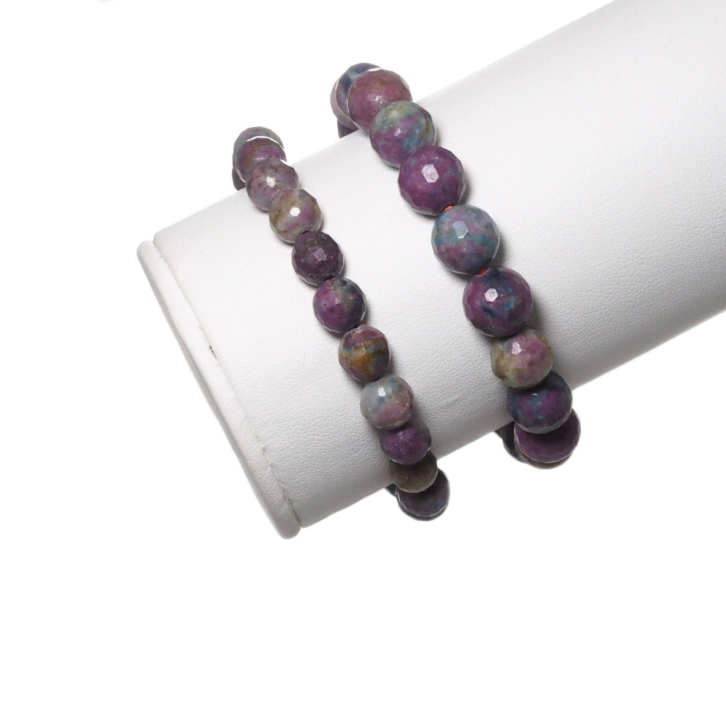 Genuine Red Corundum Round Faceted Stretchy Bracelet, 8mm/10mm, Sku# EF302