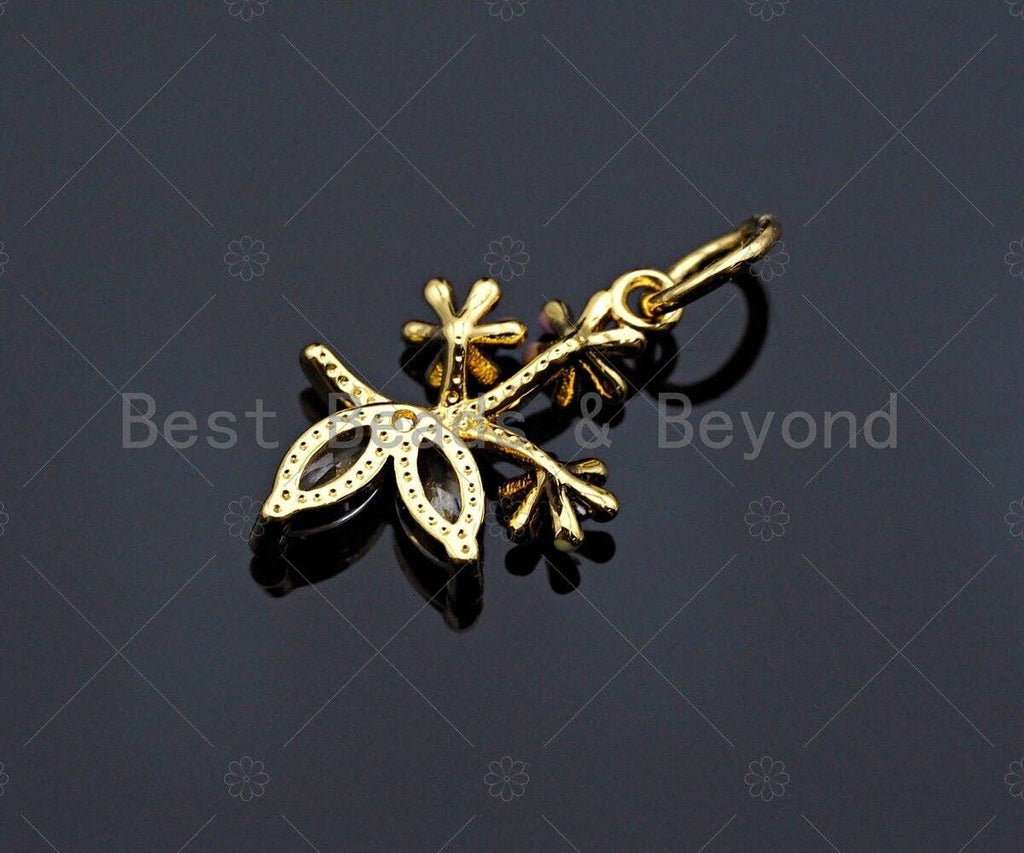 Clear CZ Micro Pave Flower Shape Pendant,Cubic Zirconia Colorful Enamel Flower Charm,Pink/Yellow/Blue Emamel Flower,10x15mm,sku#Y346