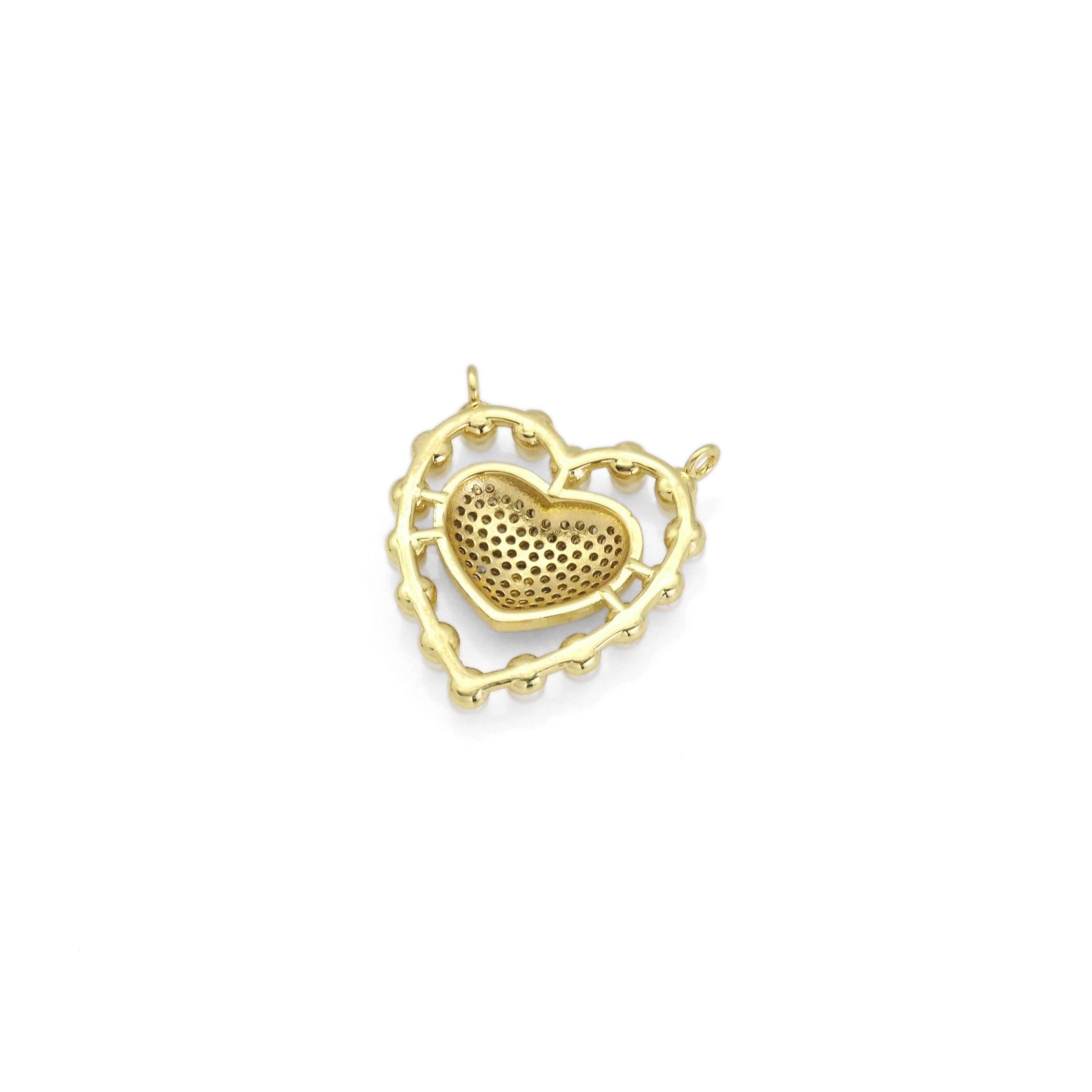 Gold CZ Pearl Edge Heart Pendant, Sku#LK883