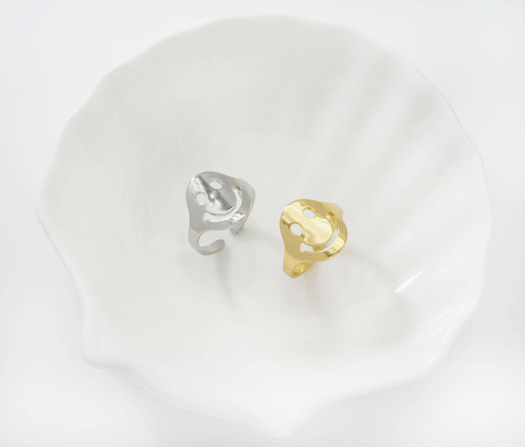 Gold Silver Smiley Face Adjustable Ring, Sku#FH215