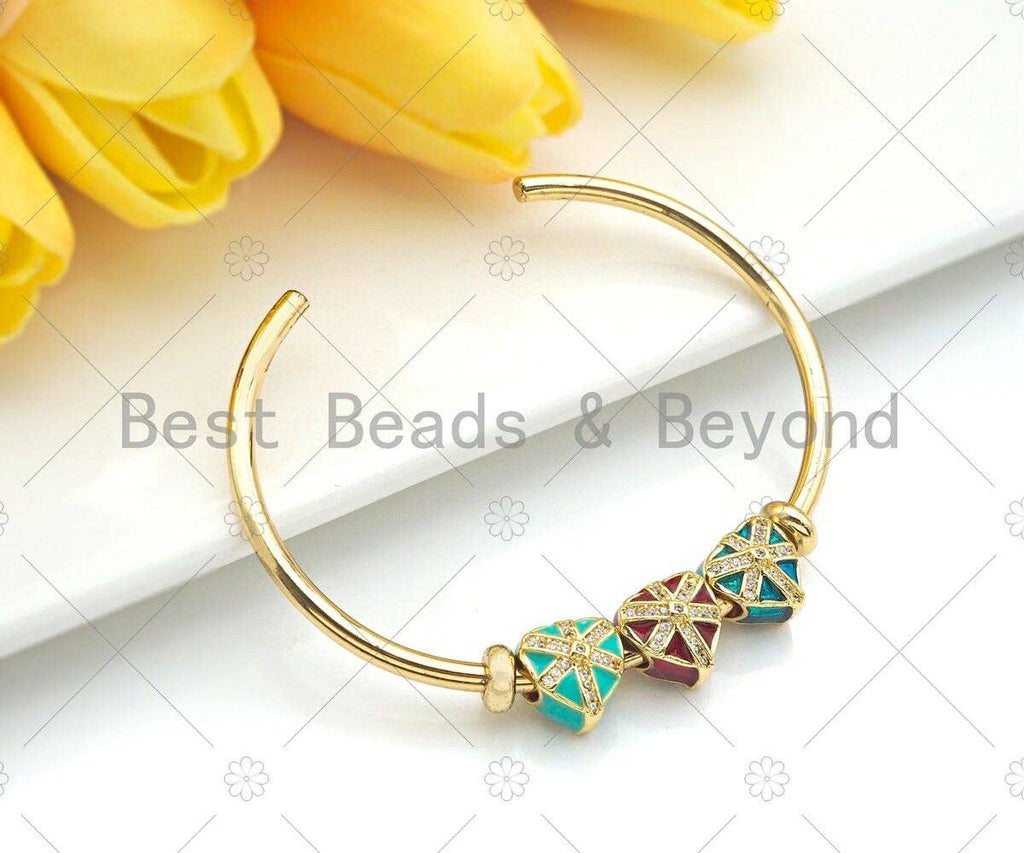 Enamel Colorful Heart Shape Gift Box Spacer Beads,  Christma
