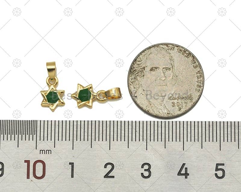 Green Gemstone David Star Charm, Sku#L644