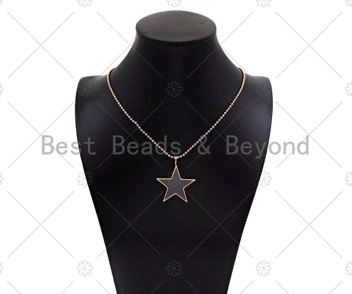 Gray Enamel Five Point Star Pendant with Gold Finish, Grey Enamel Star, Colorful Enamel Star, 14x22/24x31/33x40mm, Sku#FH172