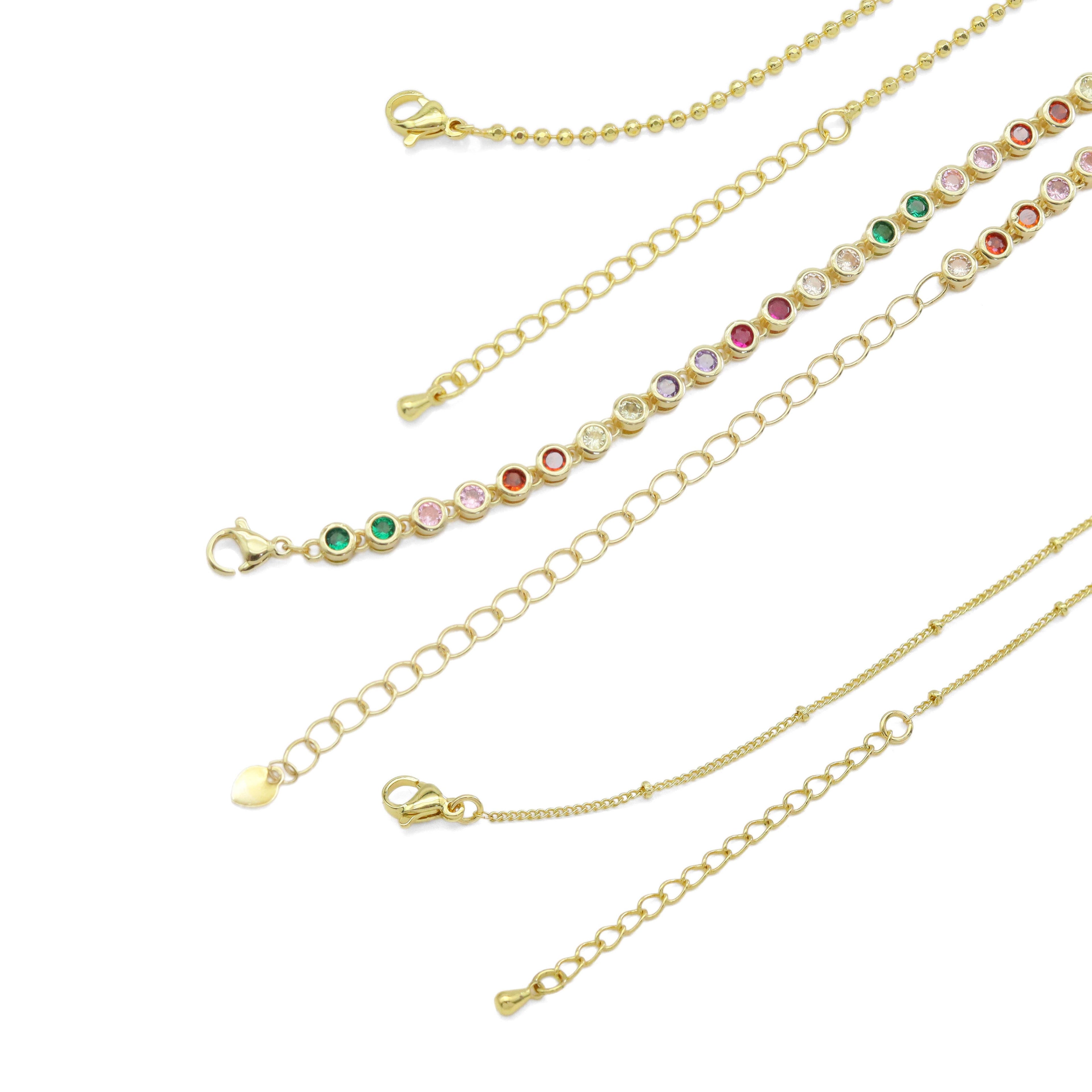 Multicolor CZ Gold Chain Heart Charm Necklace set, Sku#EF537