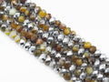 Half Silver Plated Yellow Brown Banded Agate Rondelle Faceted Beads, Sku#UA257