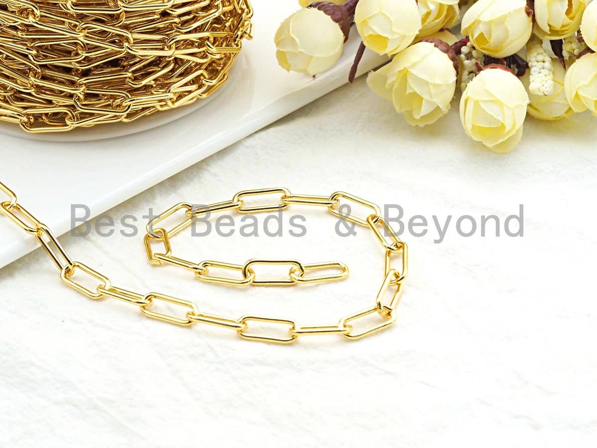 7x16mm Paper Clip Chain by Yard,  18K Real Gold Plated/ Gunmetal / Silver/ Rose Gold Paper Clip Chain, Wholesale bulk Chain, sku#E500