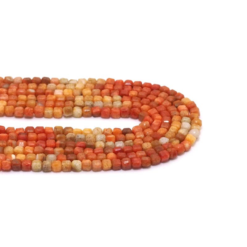 Genuine Multicolor Coral Faceted Cube Beads, 2.5mm, Sku#U1545