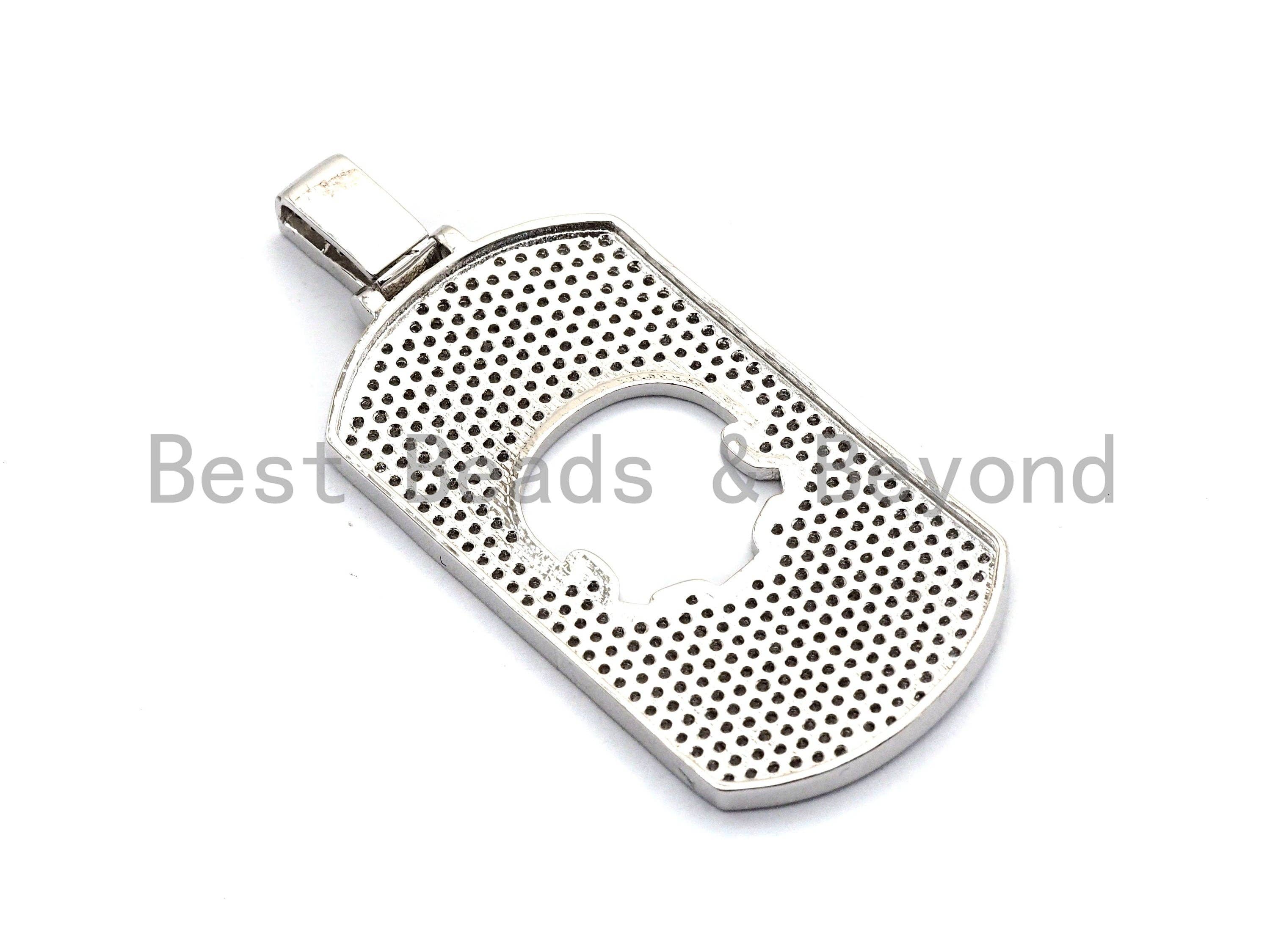 Large CZ Clear/Black Micro Pave Dog tag Hollow Out Skull Pen