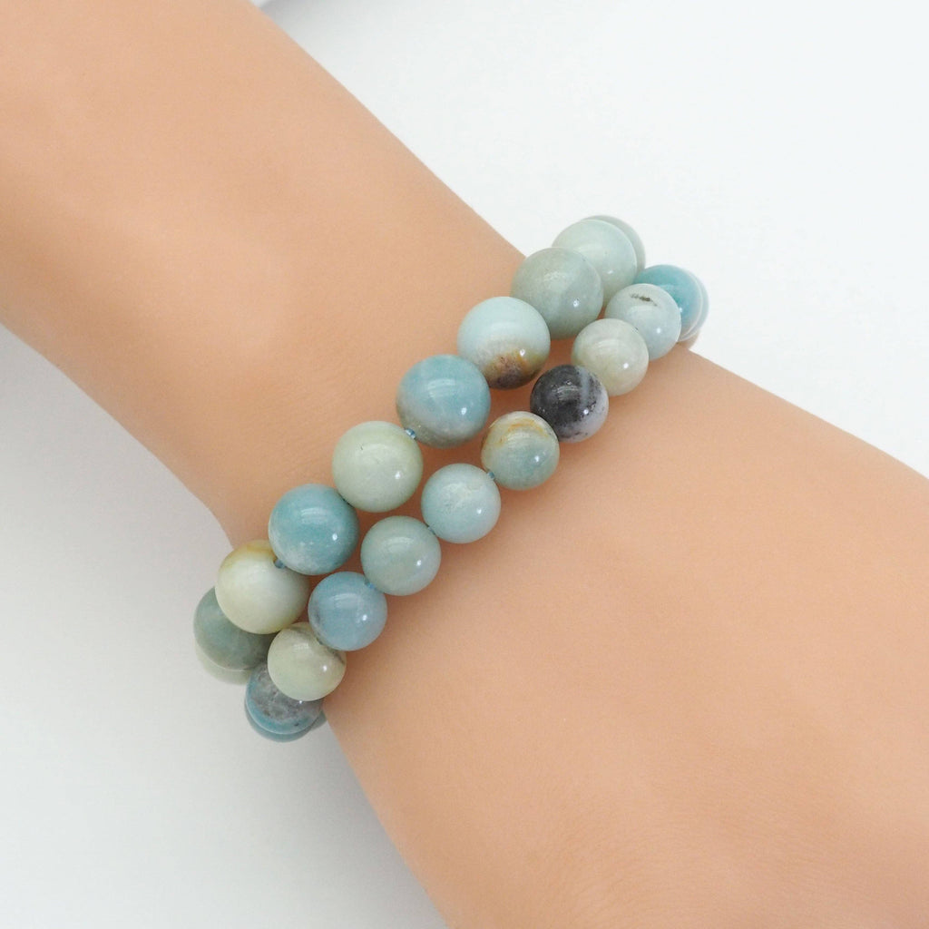 Genuine Amazonite Round Smooth Stretchy Bracelet, 8mm/10mm, Sku#EF368