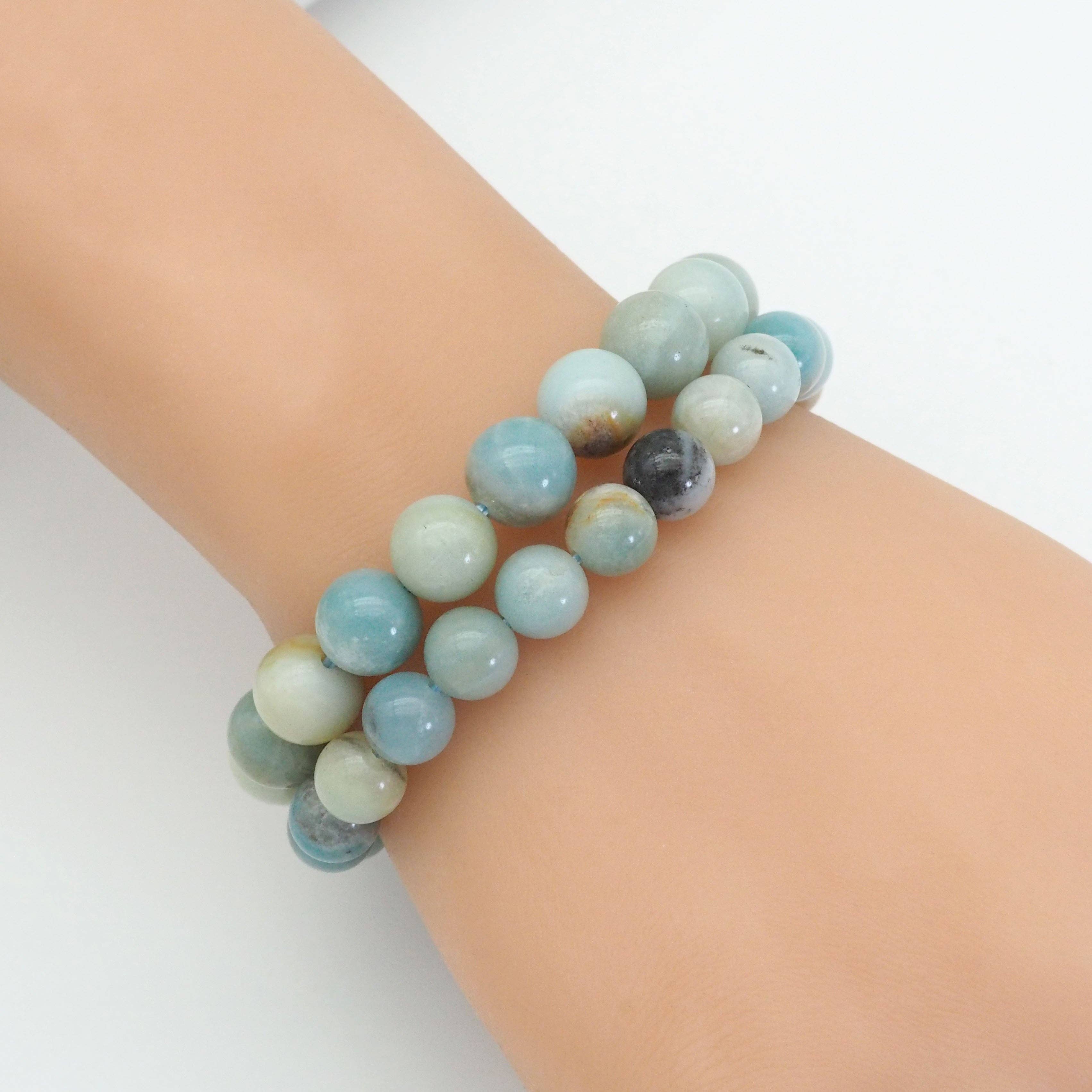Genuine Amazonite Round Smooth Stretchy Bracelet, 8mm/10mm, Sku#EF368