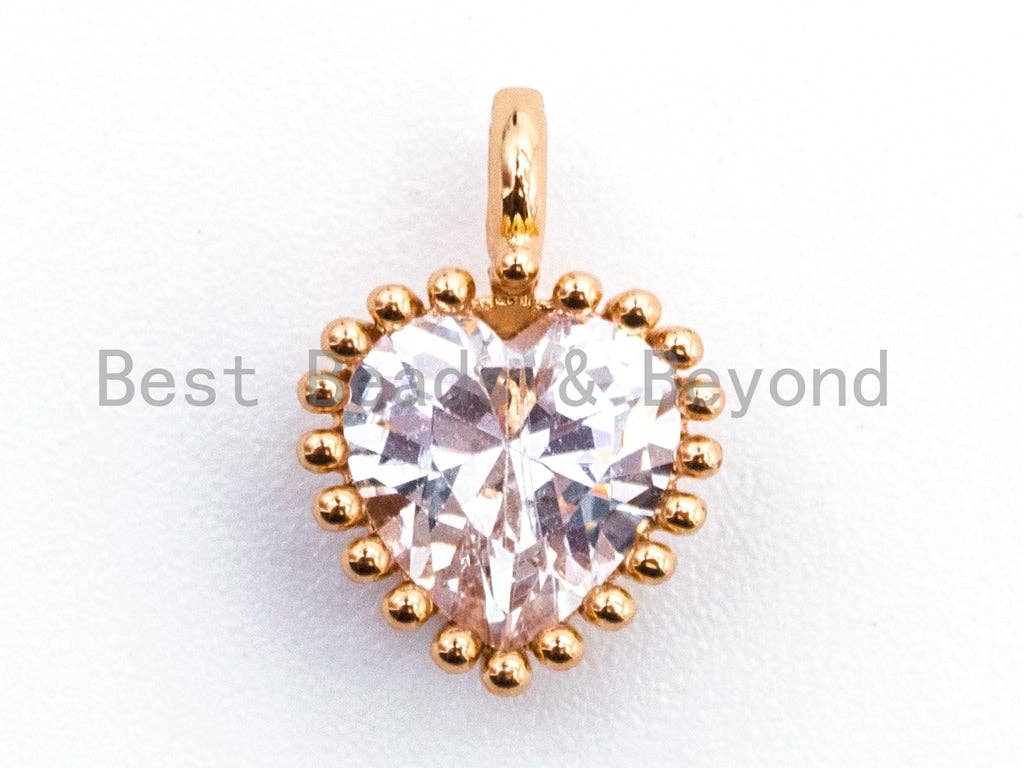 Small Micro Pave Heart Shaped Pendant with Big Clear CZ, Cubic Zirconia Pendant Charm,Gold/Silver, 7x10mm, sku#B80