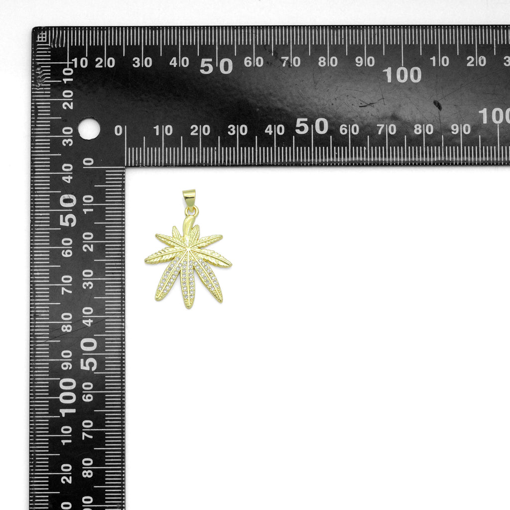 Clear CZ Gold Maple Leaf Charm Pendant, Sku#LK1169
