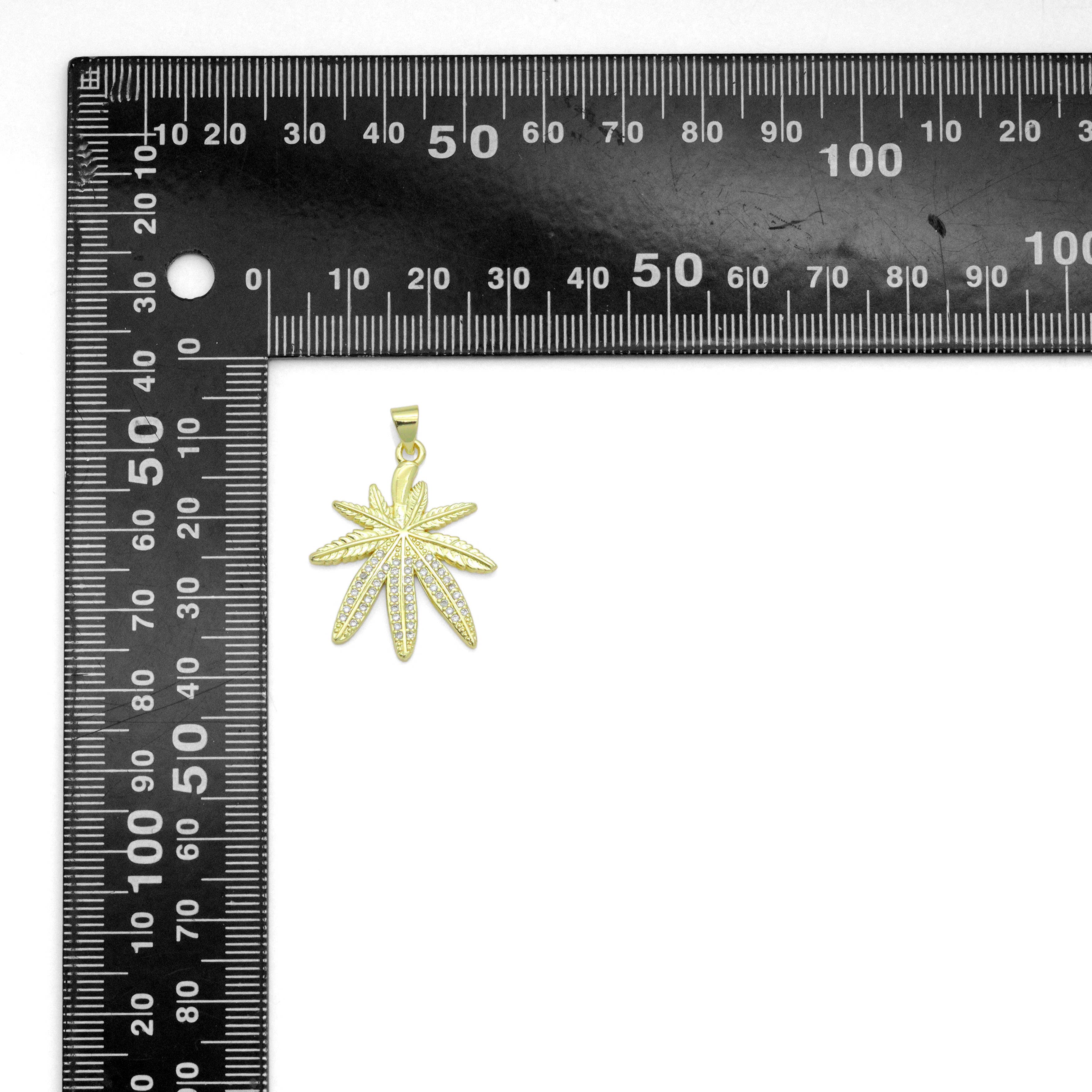 Clear CZ Gold Maple Leaf Charm Pendant, Sku#LK1169