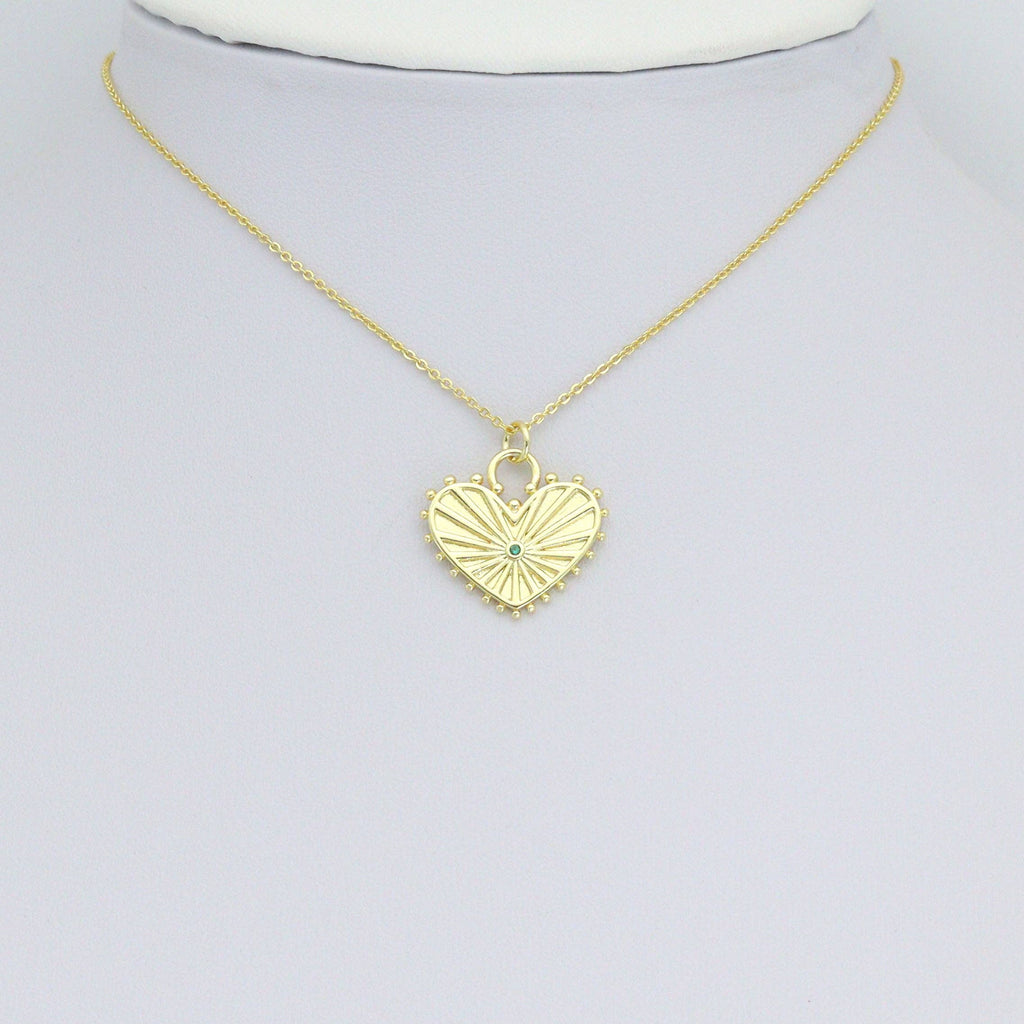 Green CZ Center Heart Lock Charm Pendant, Sku#LK1175