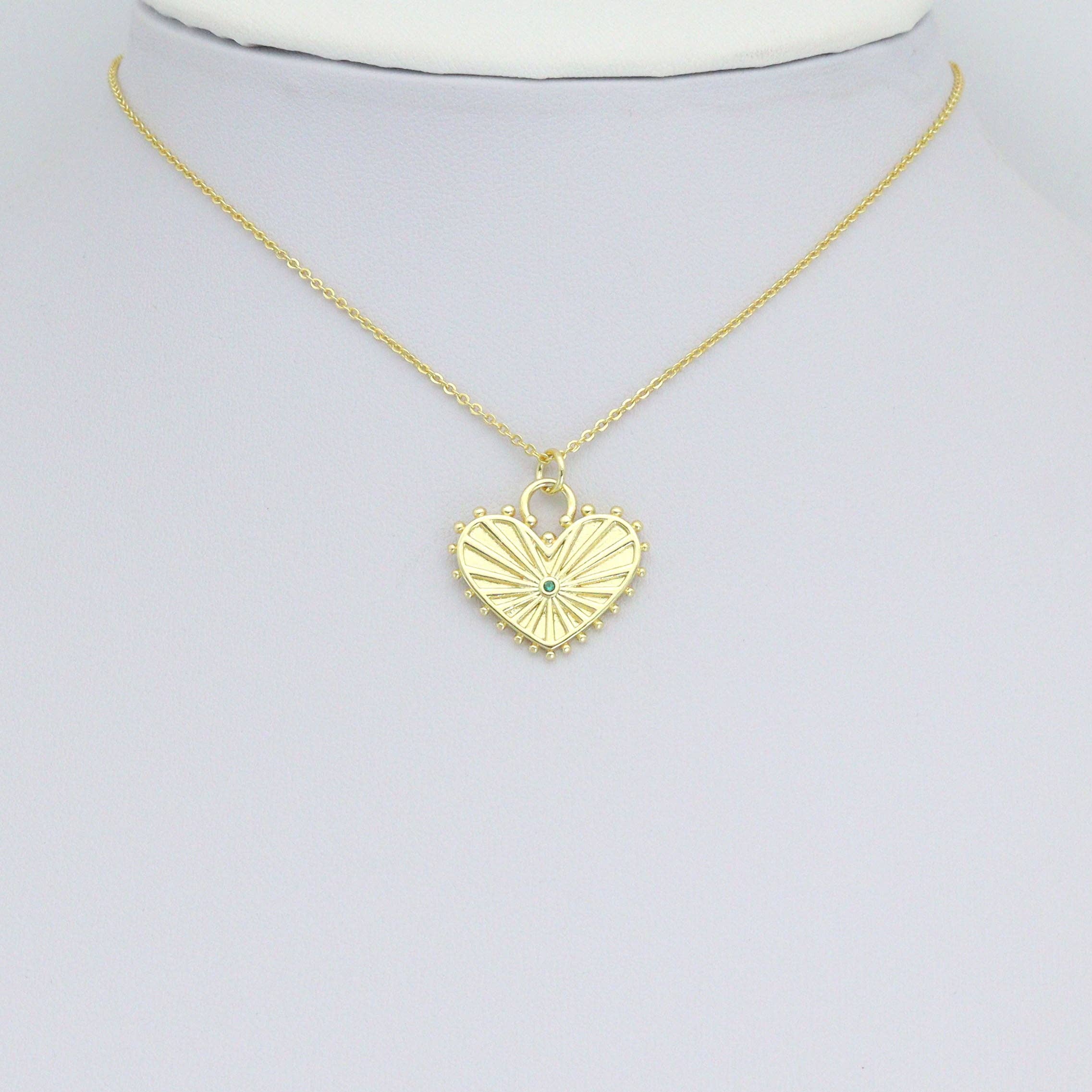 Green CZ Center Heart Lock Charm Pendant, Sku#LK1175