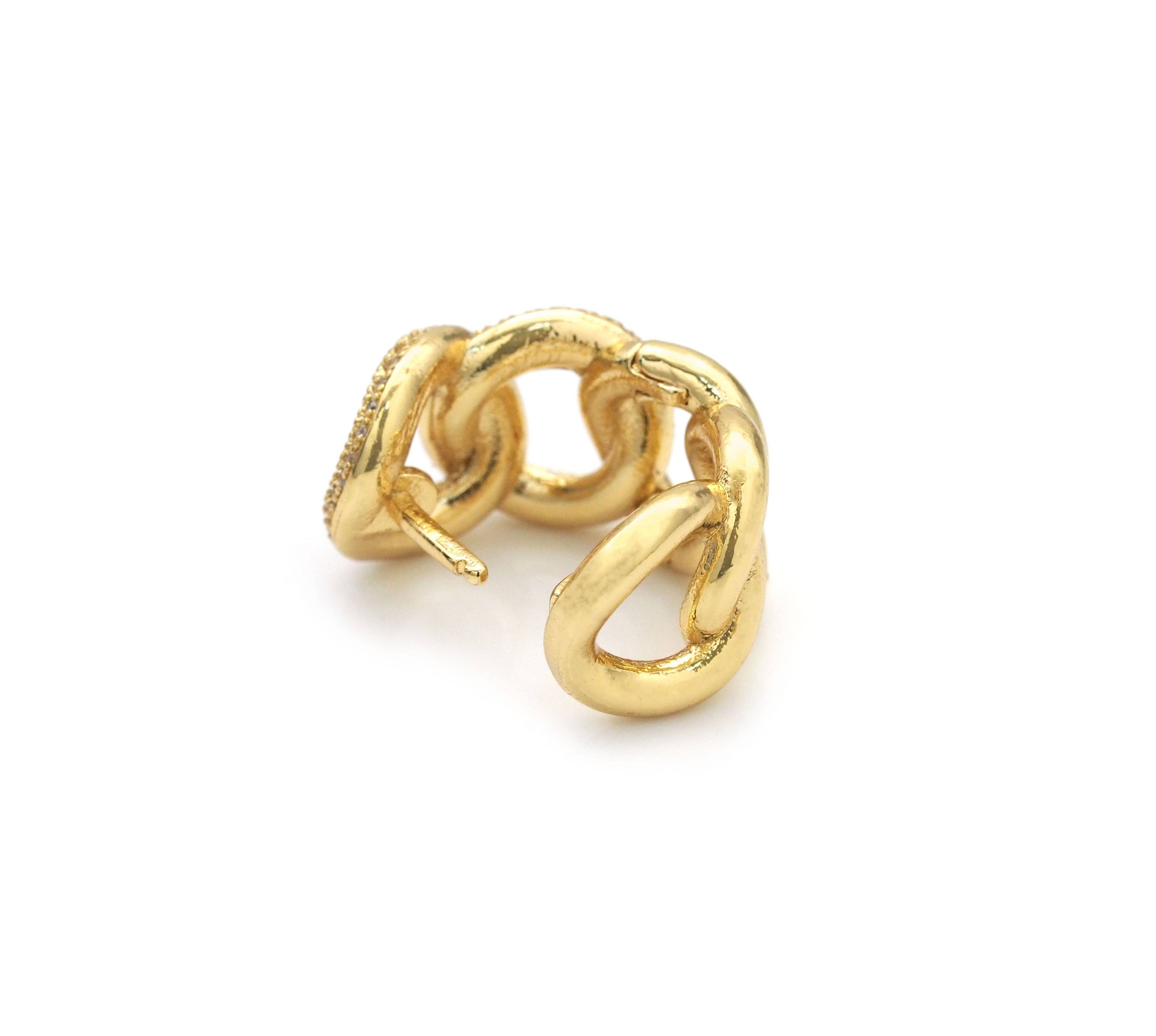 Gold Silver CZ Oval Link Huggies Earrings, Sku#LX175