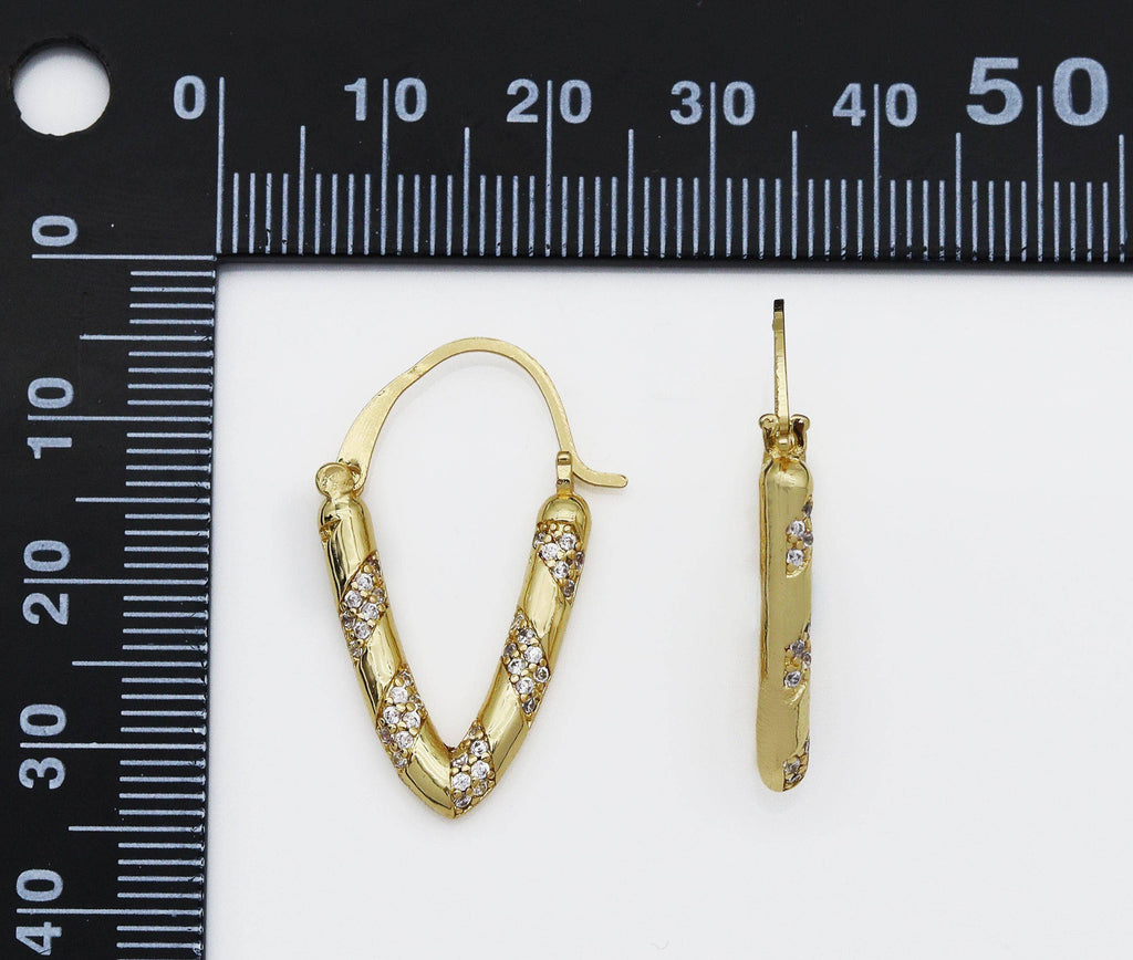 Gold Silver CZ Triangle Shape Earrings, Sku#JL122