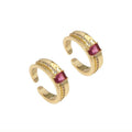 Gold Fuchsia Rectangle CZ Adjustable Ring, Sku#LK797