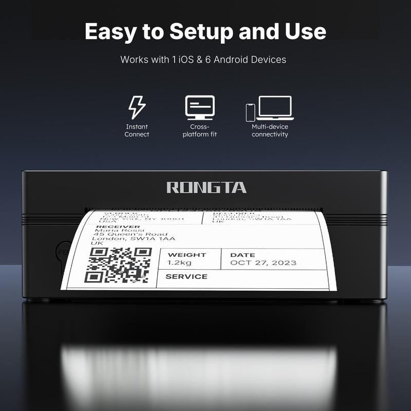 RONGTA Shipping Label Printer, Bluetooth Wireless Thermal Label Printer, Compatible with Ios, Android, Windows, Mac, Chromebook, Widely Used for Etsy, Ebay, Shopify, USPS