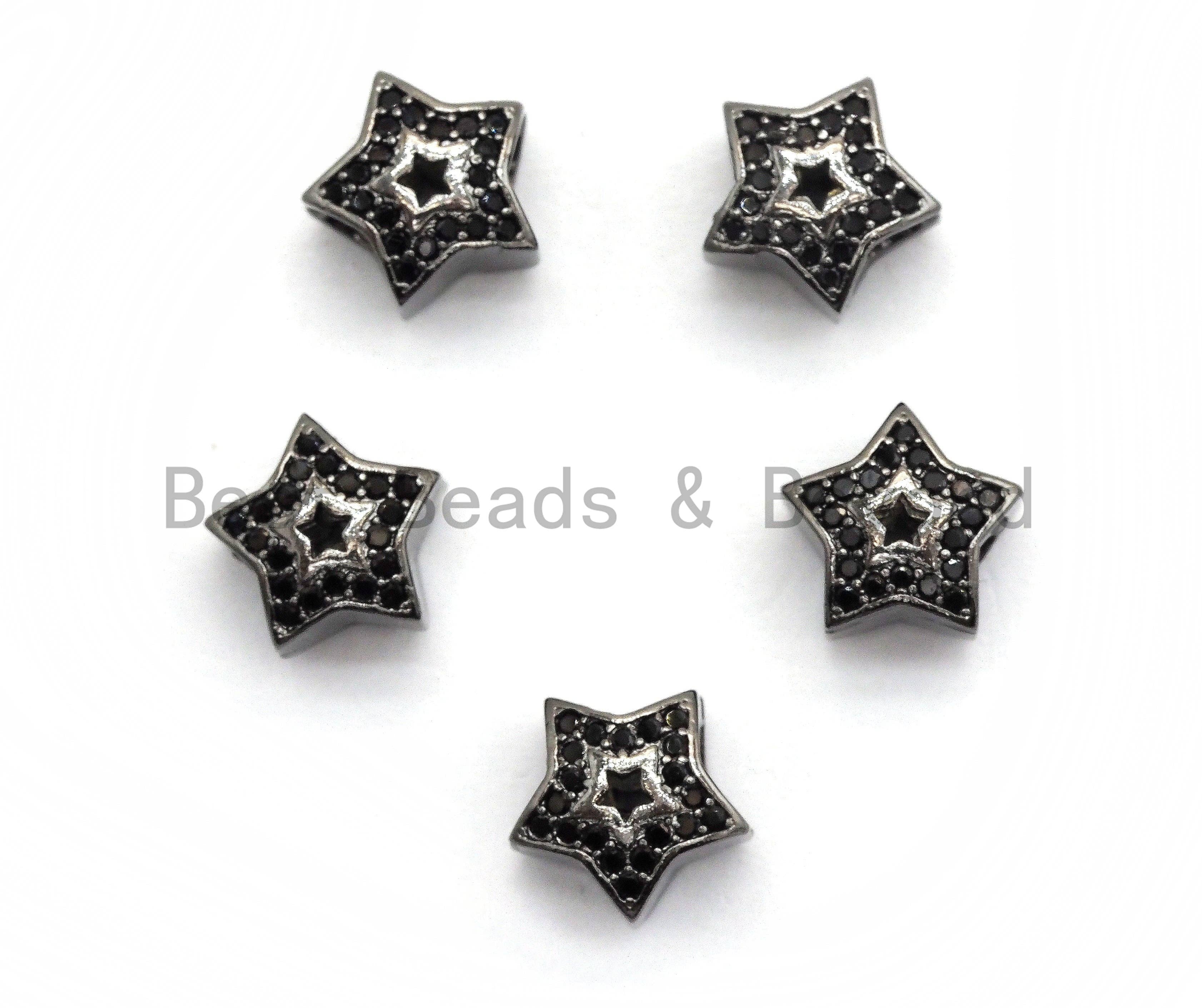 Black CZ Pave On Black Micro Pave Hollow Puffy Star Spacer Beads,sku#C96