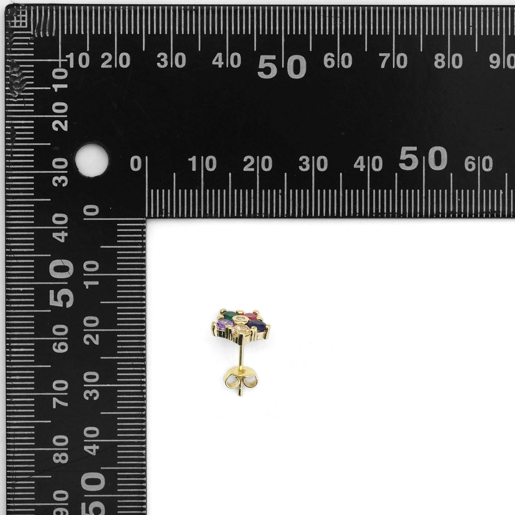 Colorful CZ Gold Dainty Flower Stud Earrings, Sku#LD413