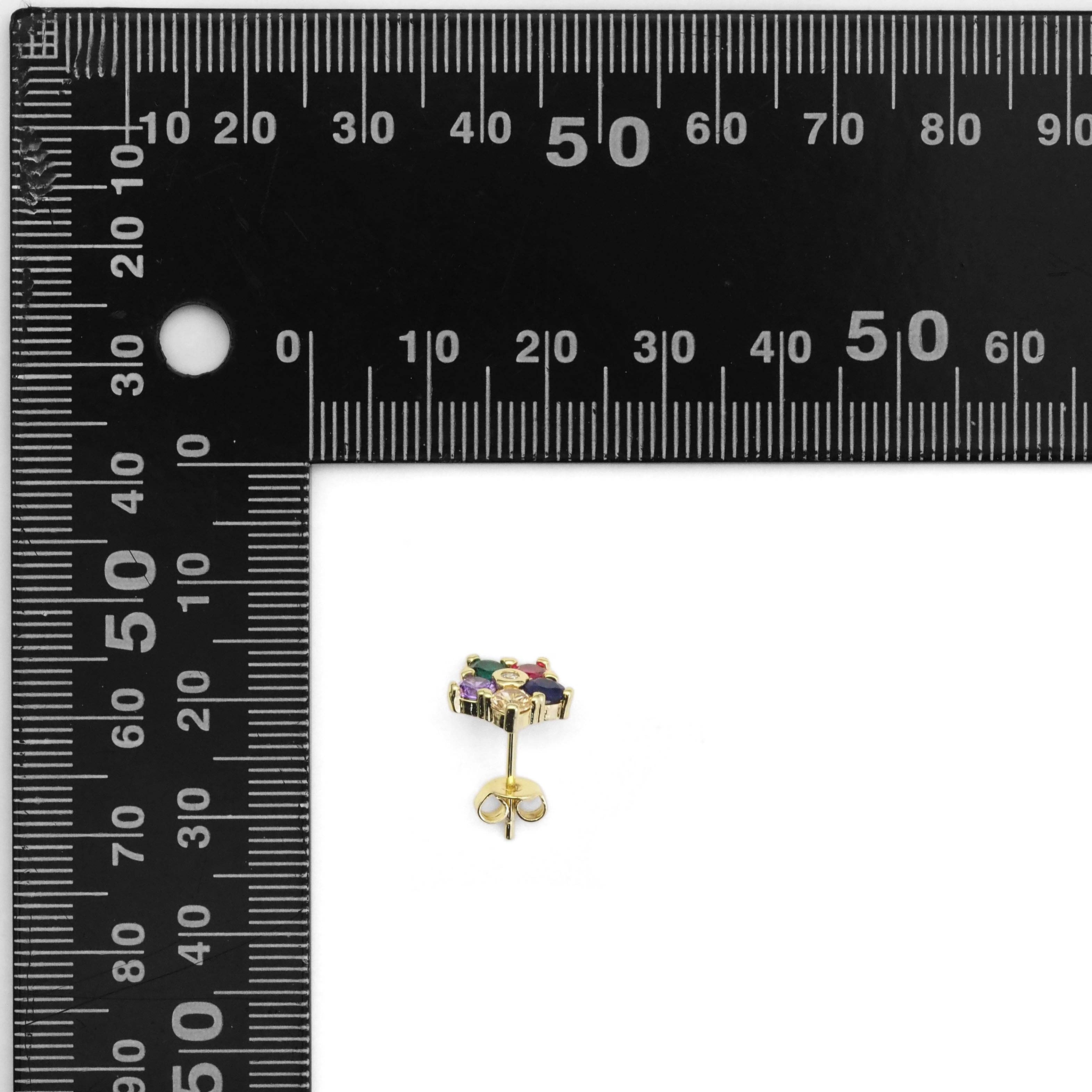 Colorful CZ Gold Dainty Flower Stud Earrings, Sku#LD413