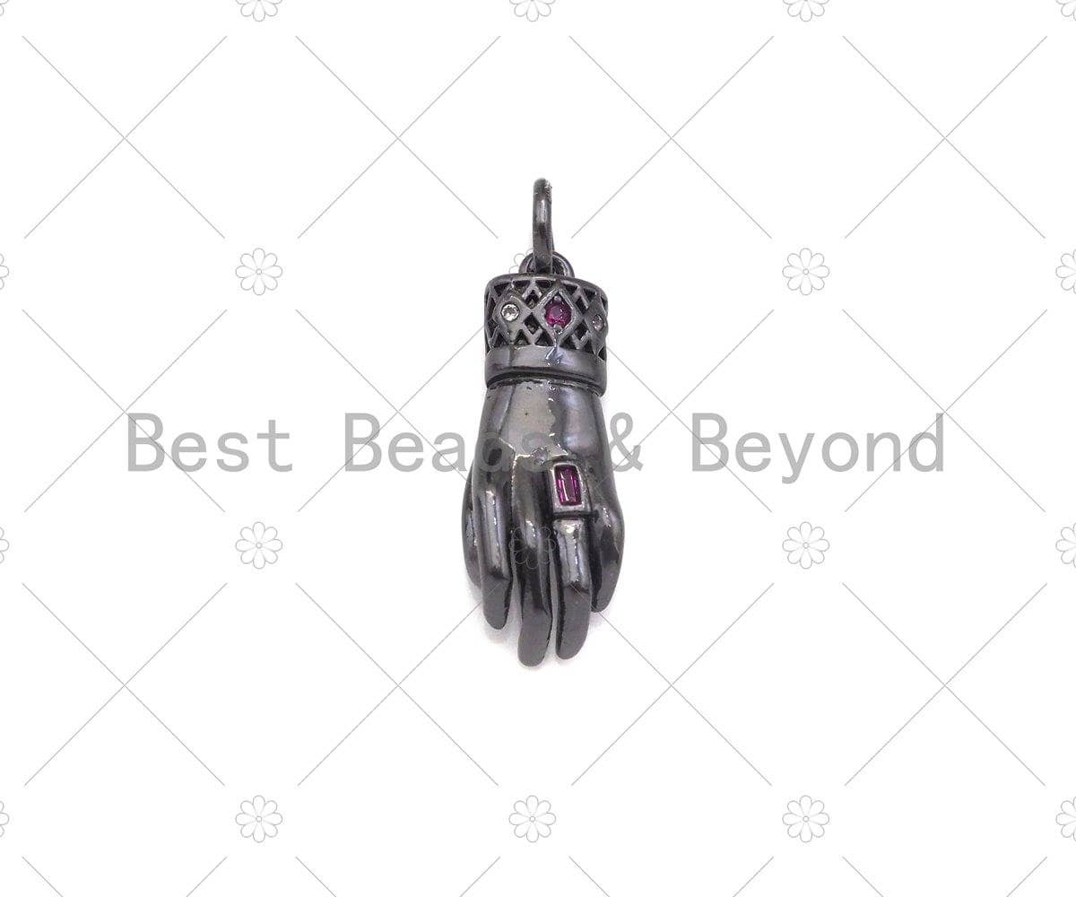 Fuchsia CZ Micro Pave Hand Shape Pendant,Cubic Zirconia Gold/Silber/Black Charm, Necklace Bracelet Charm Pendant, 7x20mm, Sku#L547