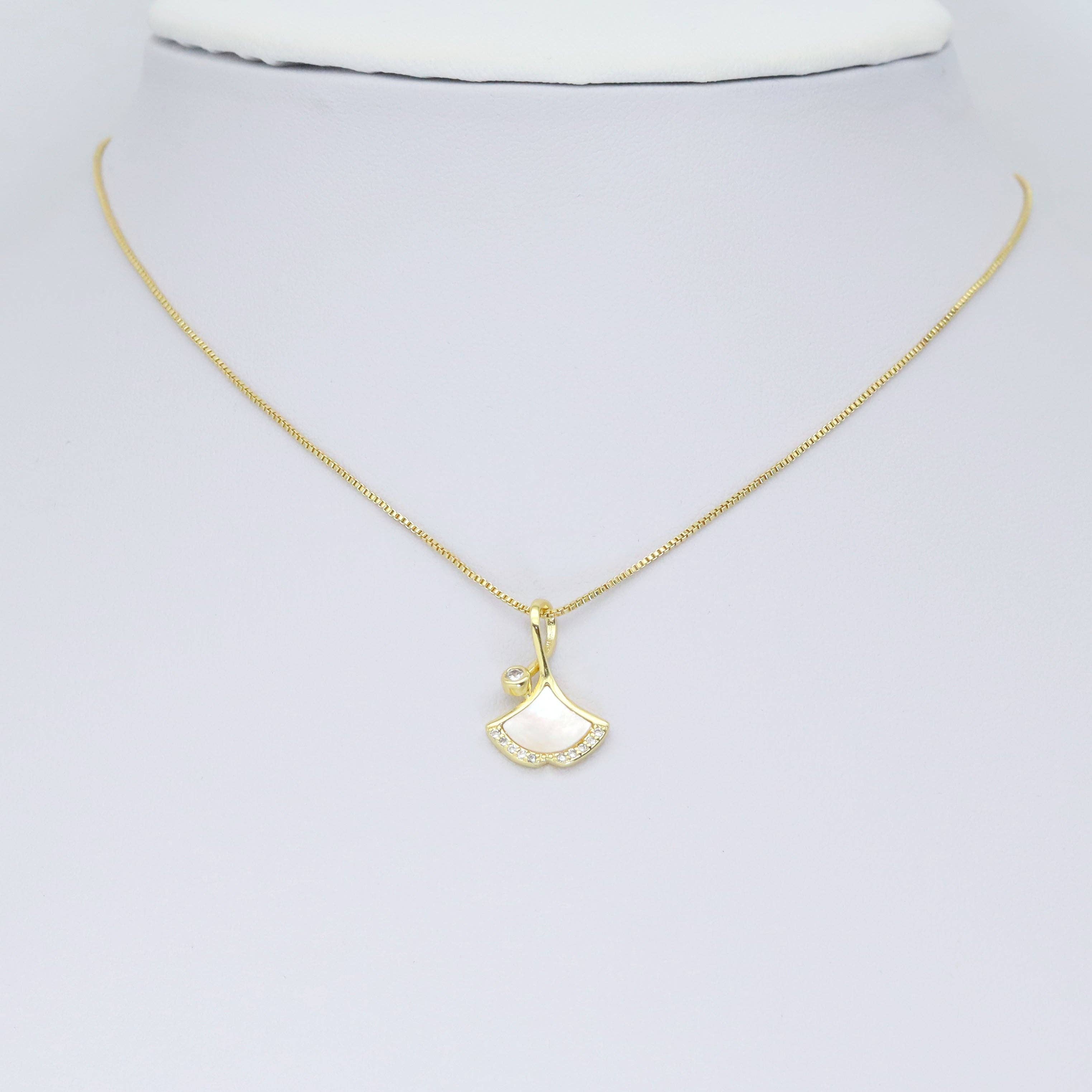 CZ Pave Ginkgo Leaf Shape Mop Charm Pendant, Sku#LK958