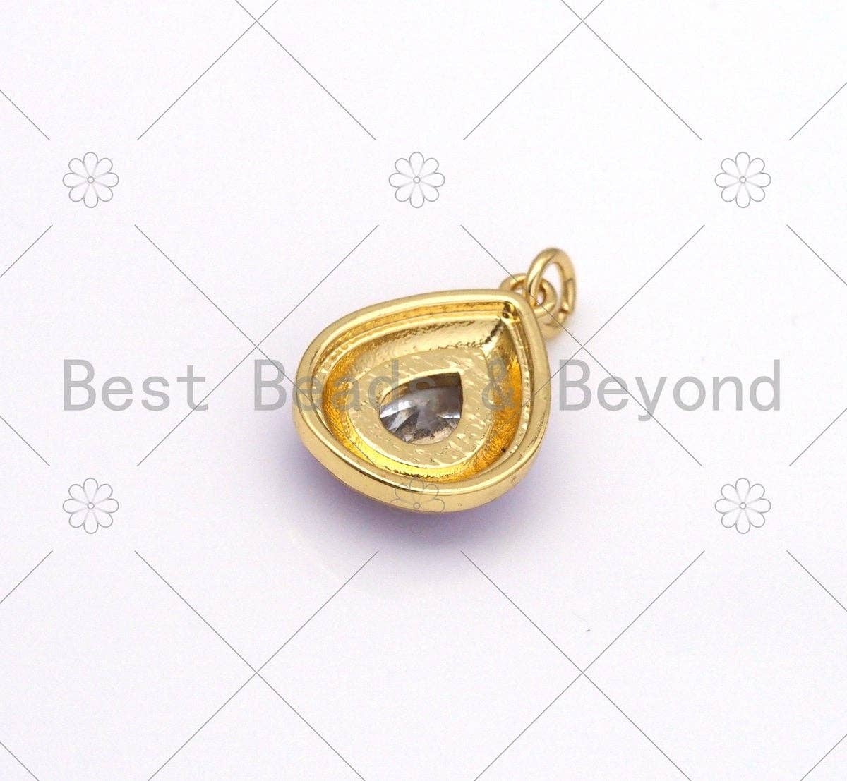 Colorful Enamel Teardrop Shape Pendant, 18K Gold Filled CZ Micro Pave Charm,Necklace Bracelet Charm Pendant,14x19mm,Sku#F1434