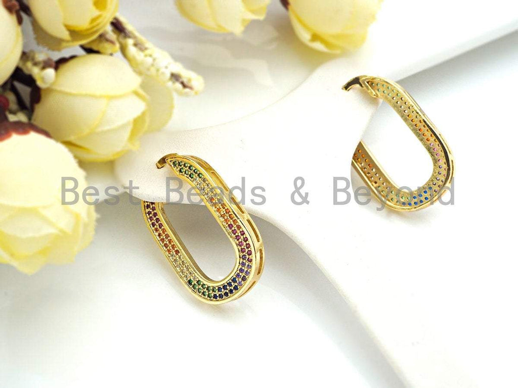 Colorful CZ Huggies Oval Shape Loop Earrings,  Sku#J248