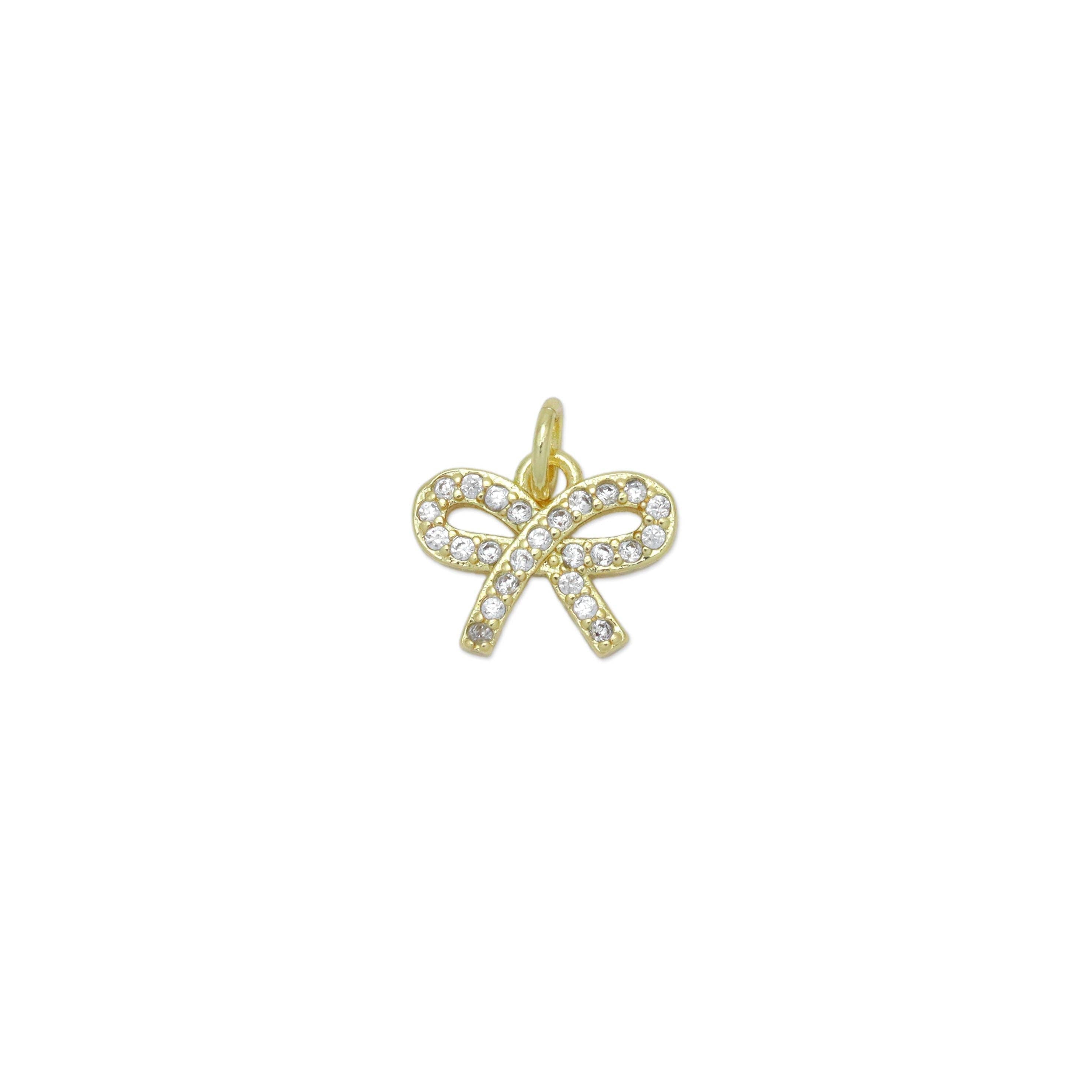 Gold Clear CZ Bowknot Charm Pendant, Sku#LK974