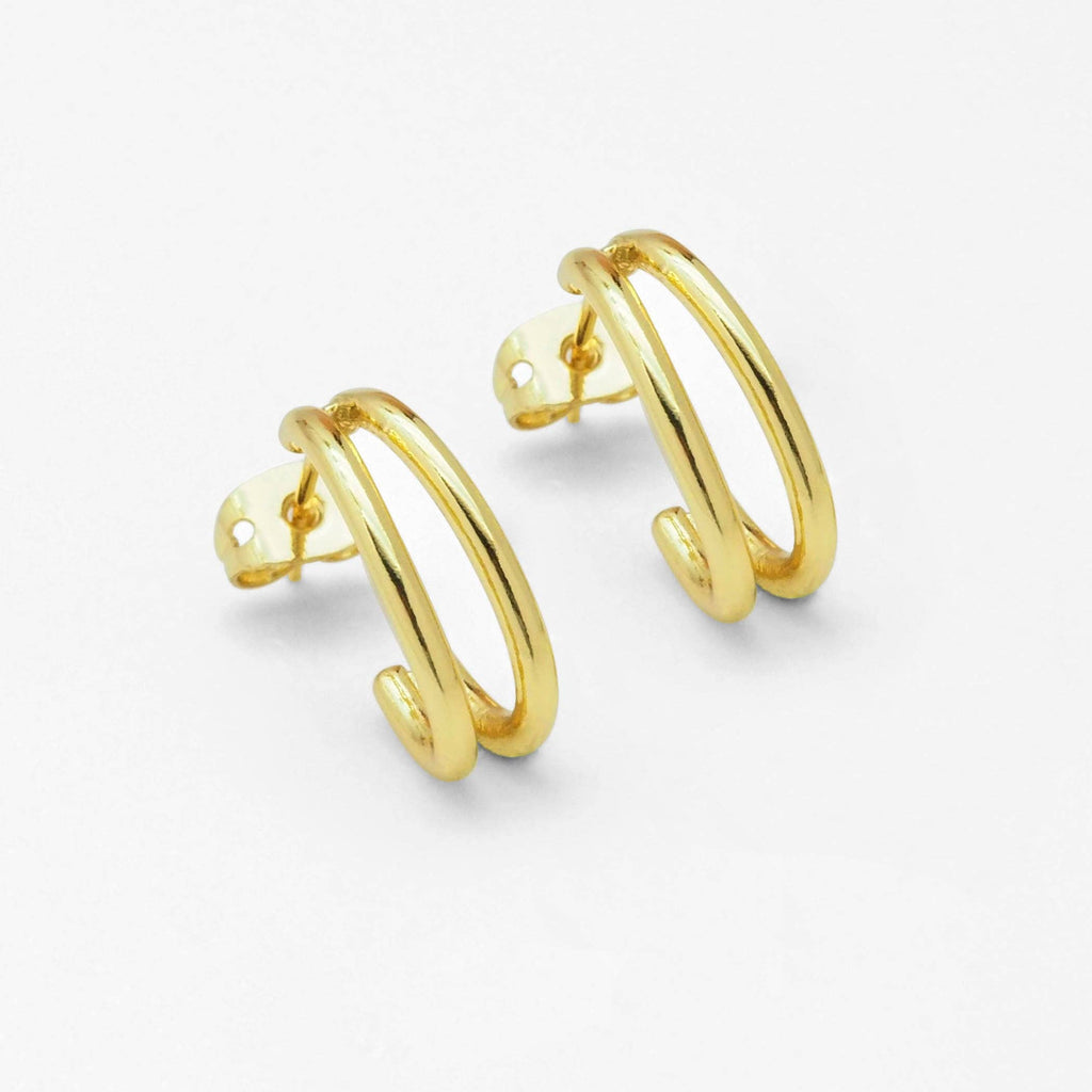 Gold Cute Double line Oval Hoop Stud Earrings, Sku#LK814
