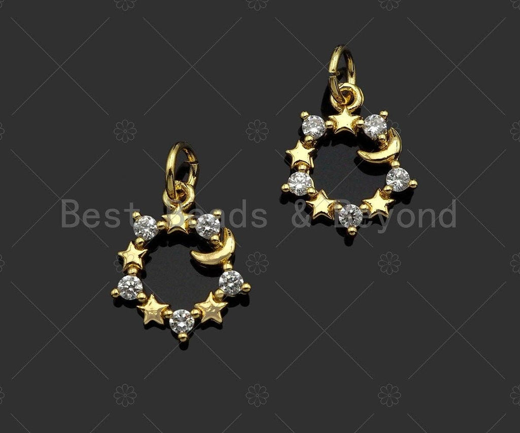 CZ Micro Pave Star Ring Shape Pendant/Charm,Cubic Zirconia Charm, Necklace Bracelet Charm Pendant,12x14mm, Sku#Y404