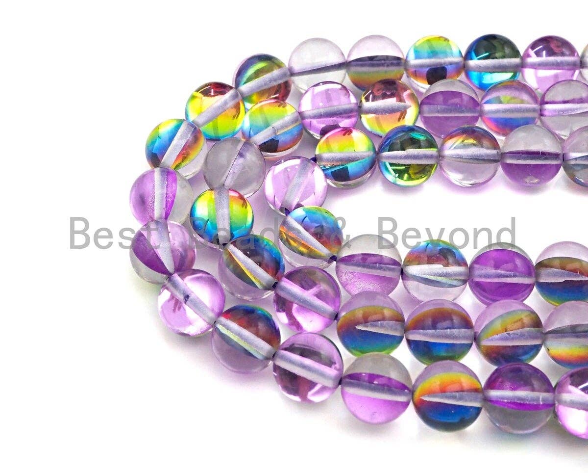 NEW COLOR-Mystic Aura Purple Rainbow Spectrolite Quartz, Quality Crystal Round beads, 8mm/10mm Round beads, 15.5inch strand, sku#U601