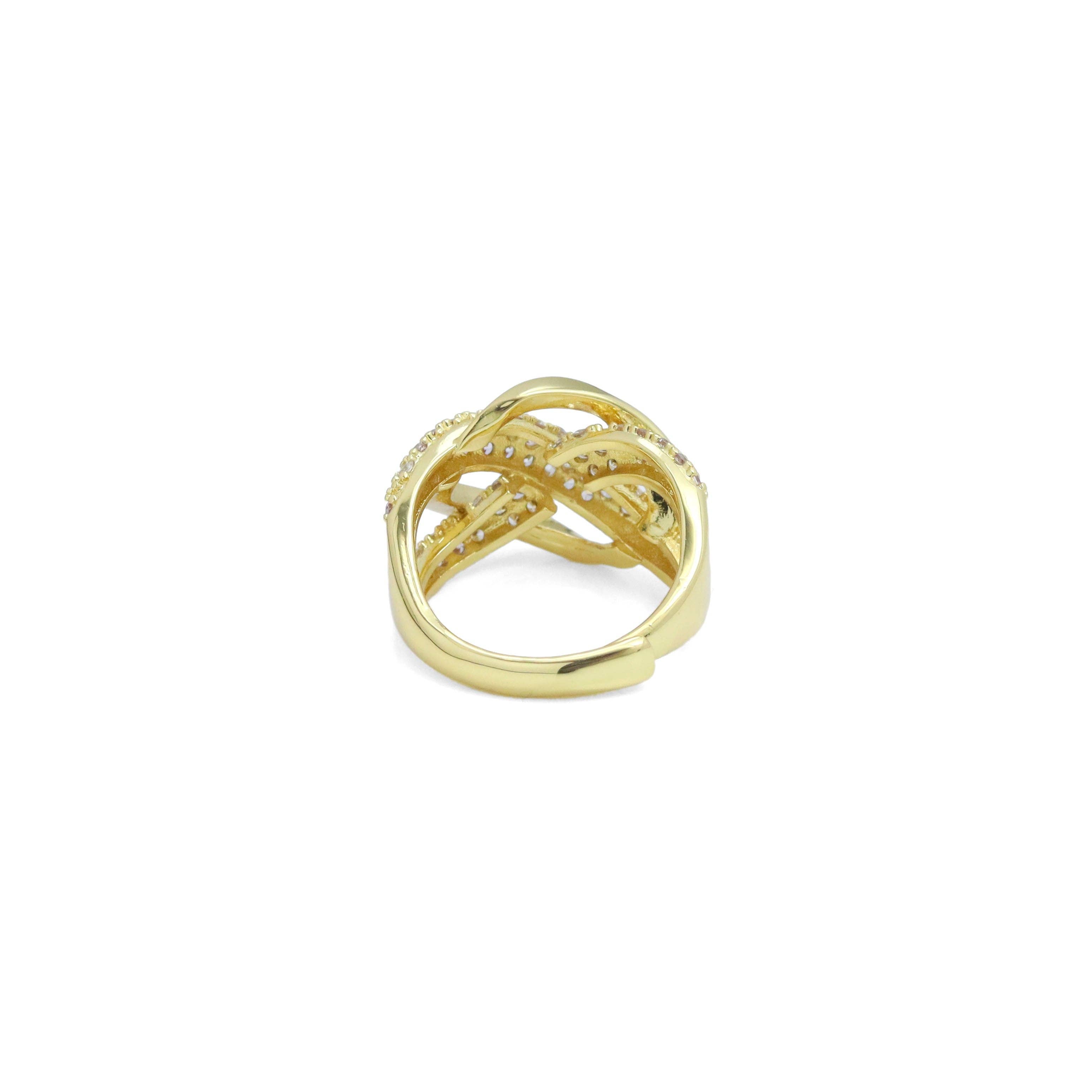 CZ Twisted Criss Cross Oval Adjustable Ring, Sku#A323