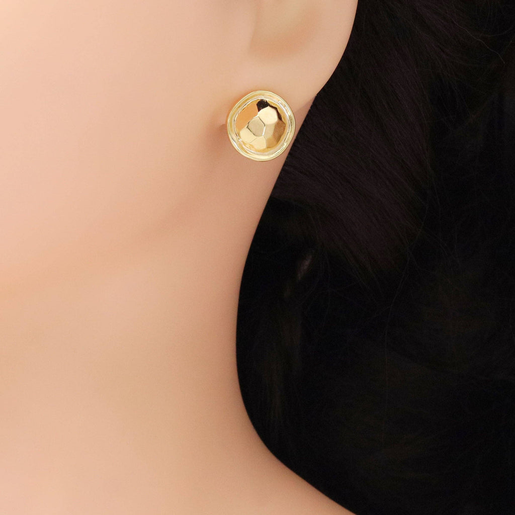 Gold Round Faceted Turtle shell Stud Earrings, Sku#ZX175