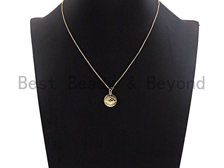 CZ Micro Pave Round Evil Eye on Disc Pendant/Charm, Lucky eye Cubic Zirconia Pendant, Silver/Gold/Rose Gold/Black Tone, 15x18mm, Sku#Z382